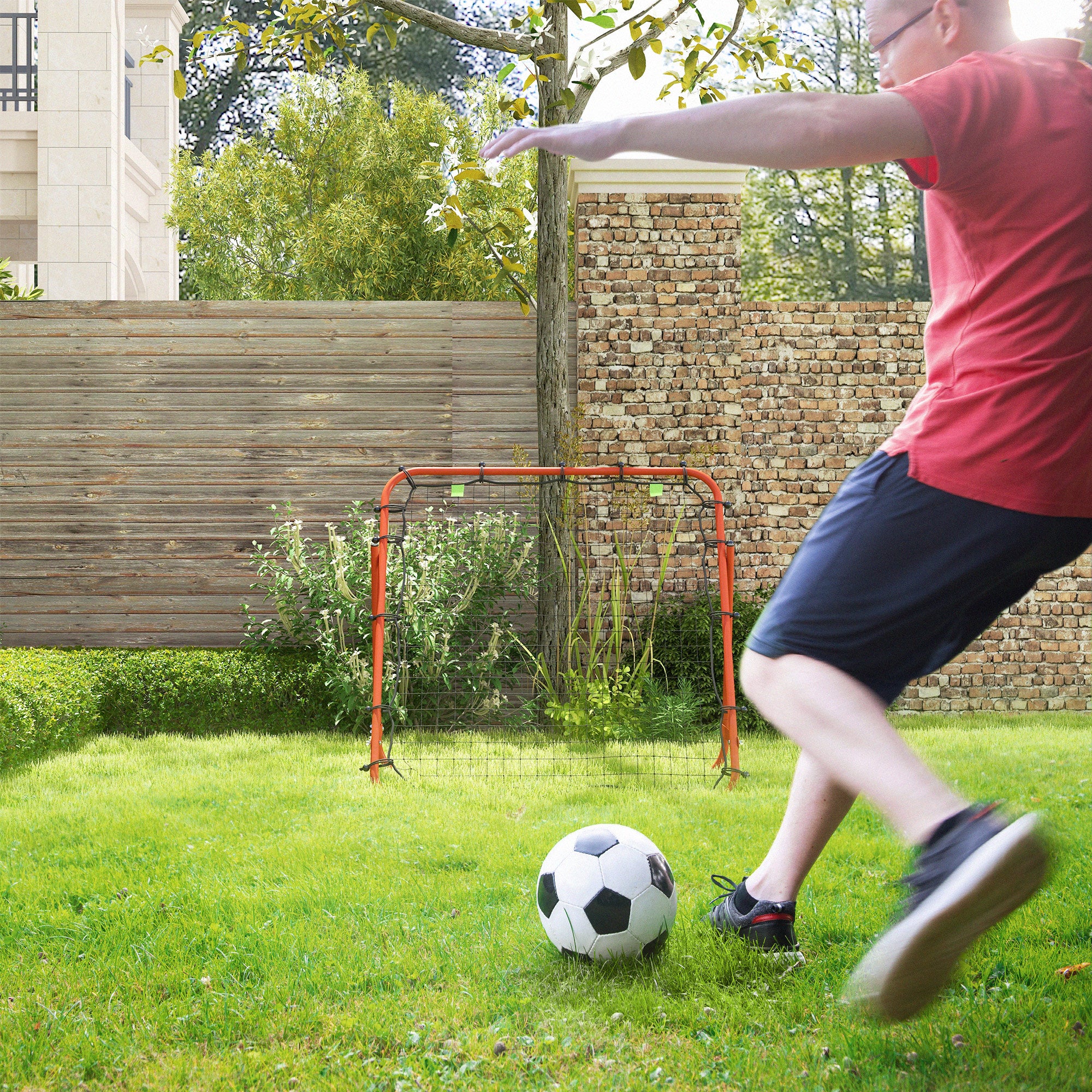 Adjustable Rebounder Net Kickback Target Goal for Teens Adults Training, Red