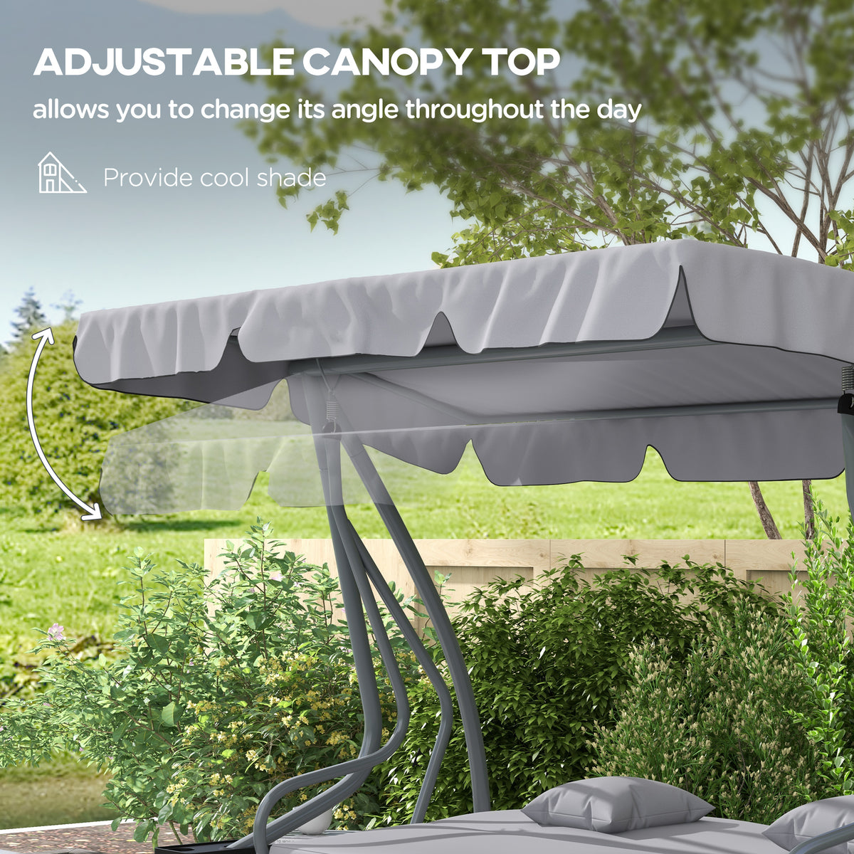 Three-Person Garden Swing Chair with Adjustable Canopy - Light Grey