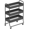 3-Tier Storage Trolley on Wheels, Rolling Utility Cart with Mesh Backets for Kitchen, Bathroom, Bedroom, Black