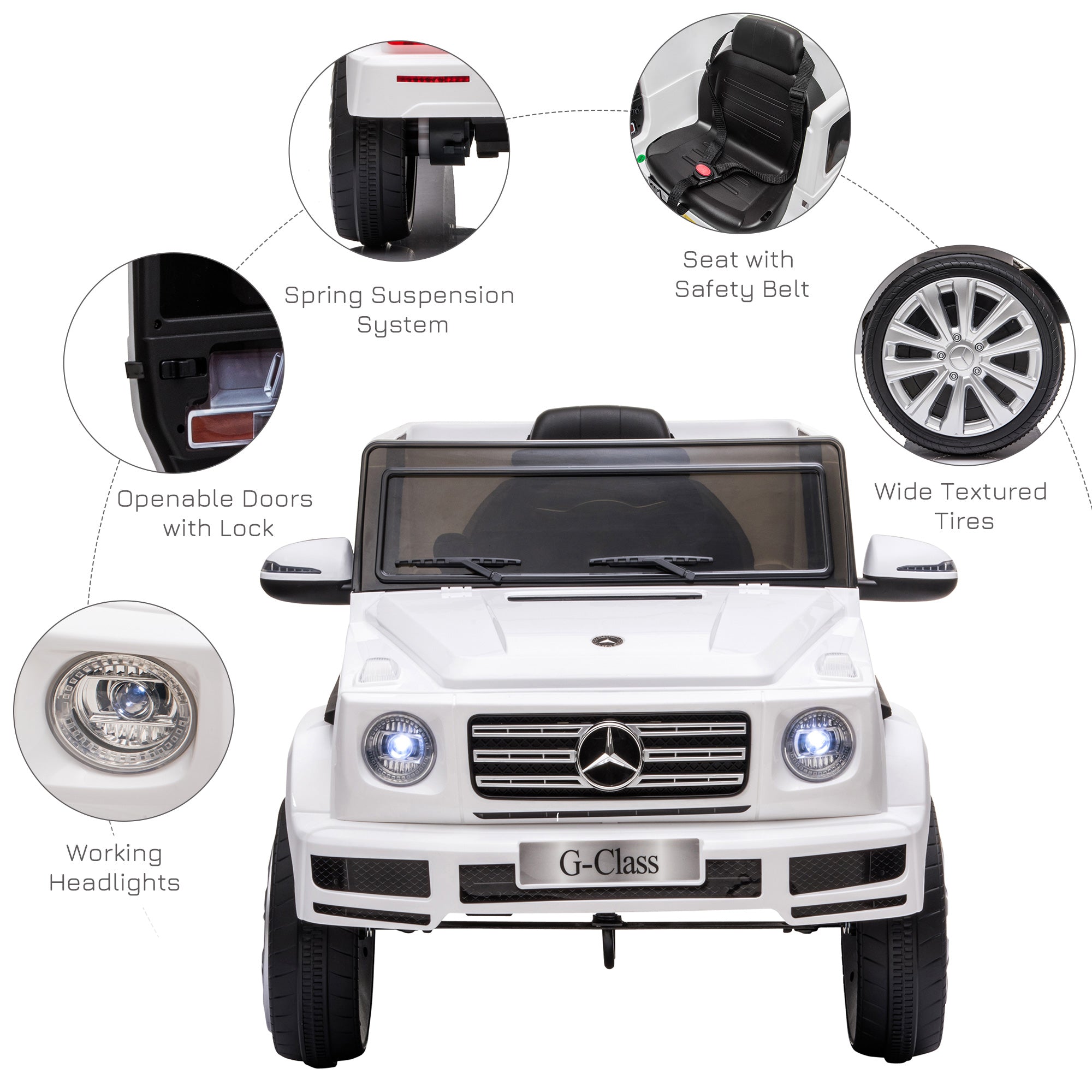 Mercedes Benz G500 Licensed 12V Kids Electric Ride On Car Toy with Parental Remote Control Battery-powered 2 Motors Music Lights MP3 for 3-8 Years Old White