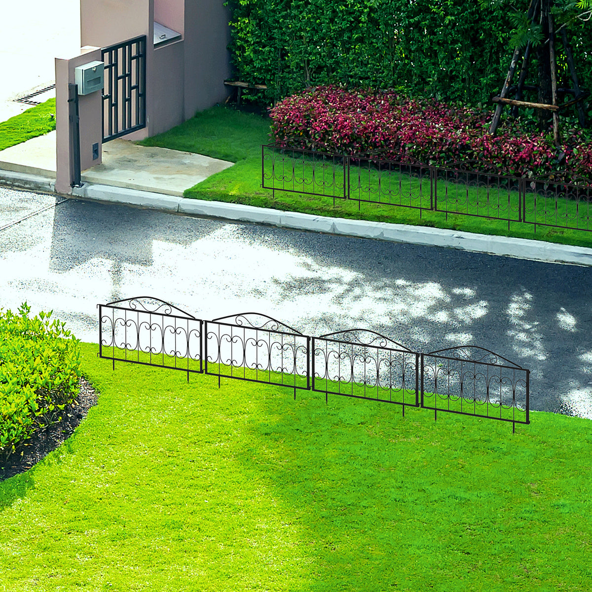 Decorative Garden Fencing, 8PCs Outdoor Picket Fence Panels, Rustproof Metal Wire Landscape Flower Bed Border Edging Animal Barrier, Black