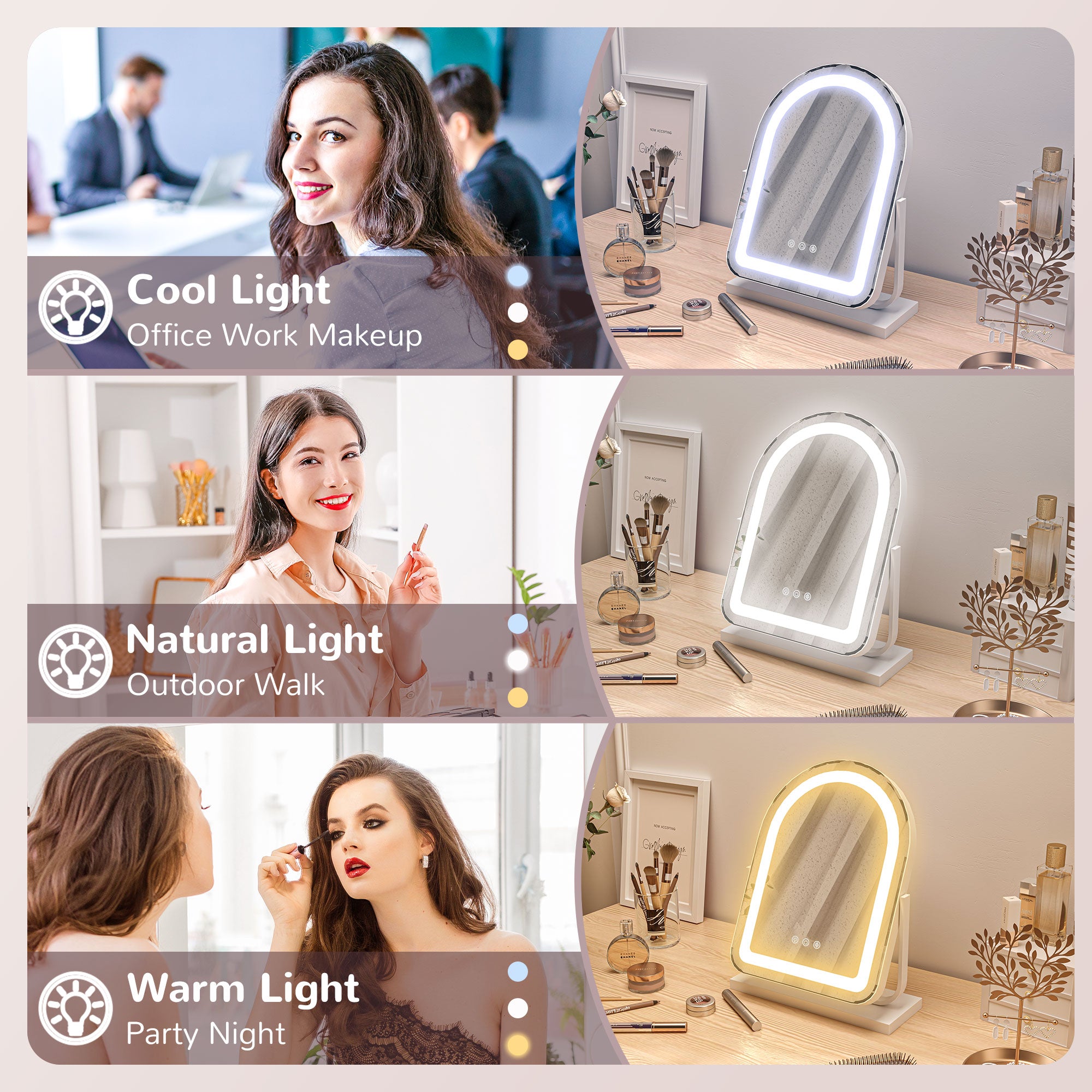 33 x 44.5cm LED Vanity Mirror with Adjustable Lighting - White