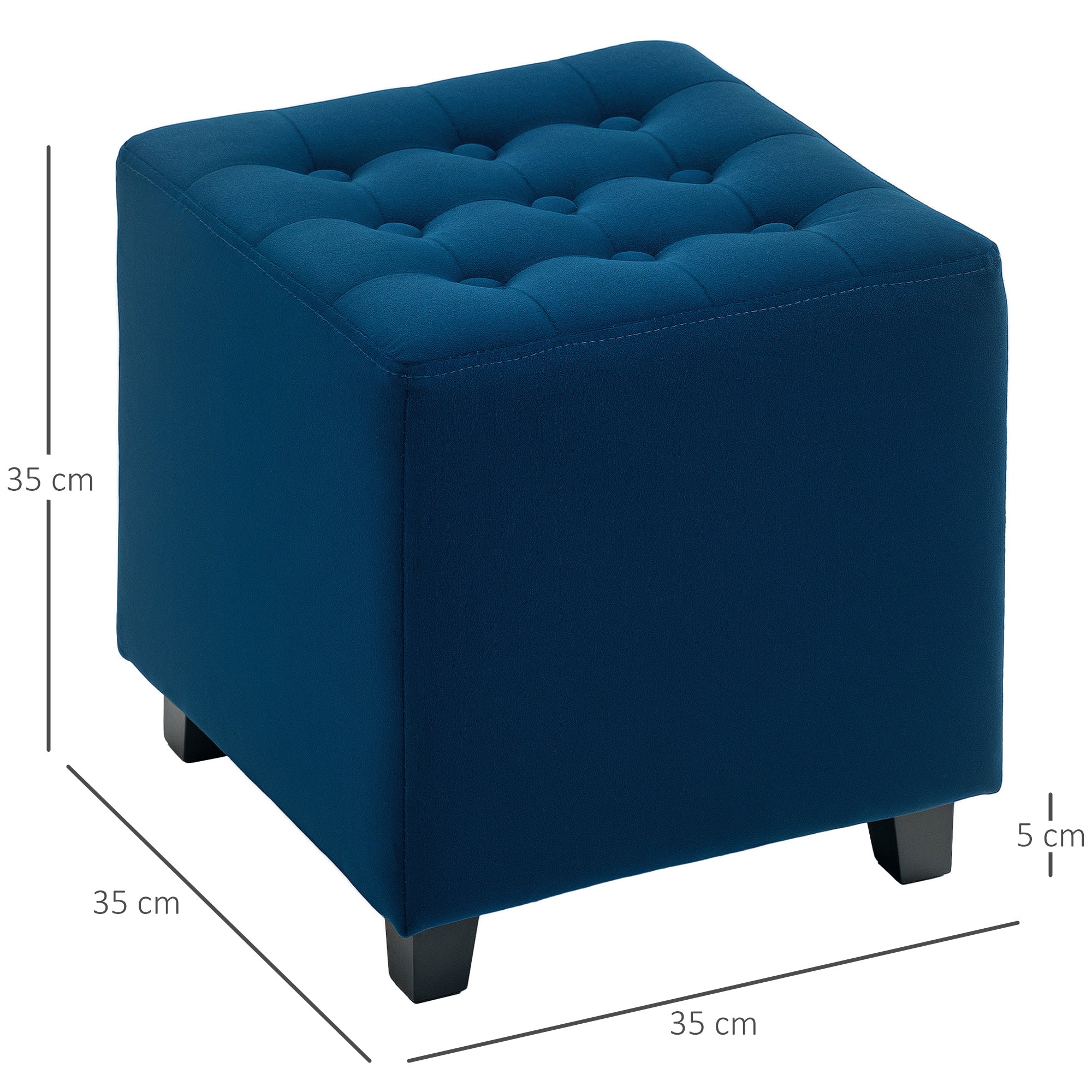 Velvet-Feel Square Ottoman - Blue