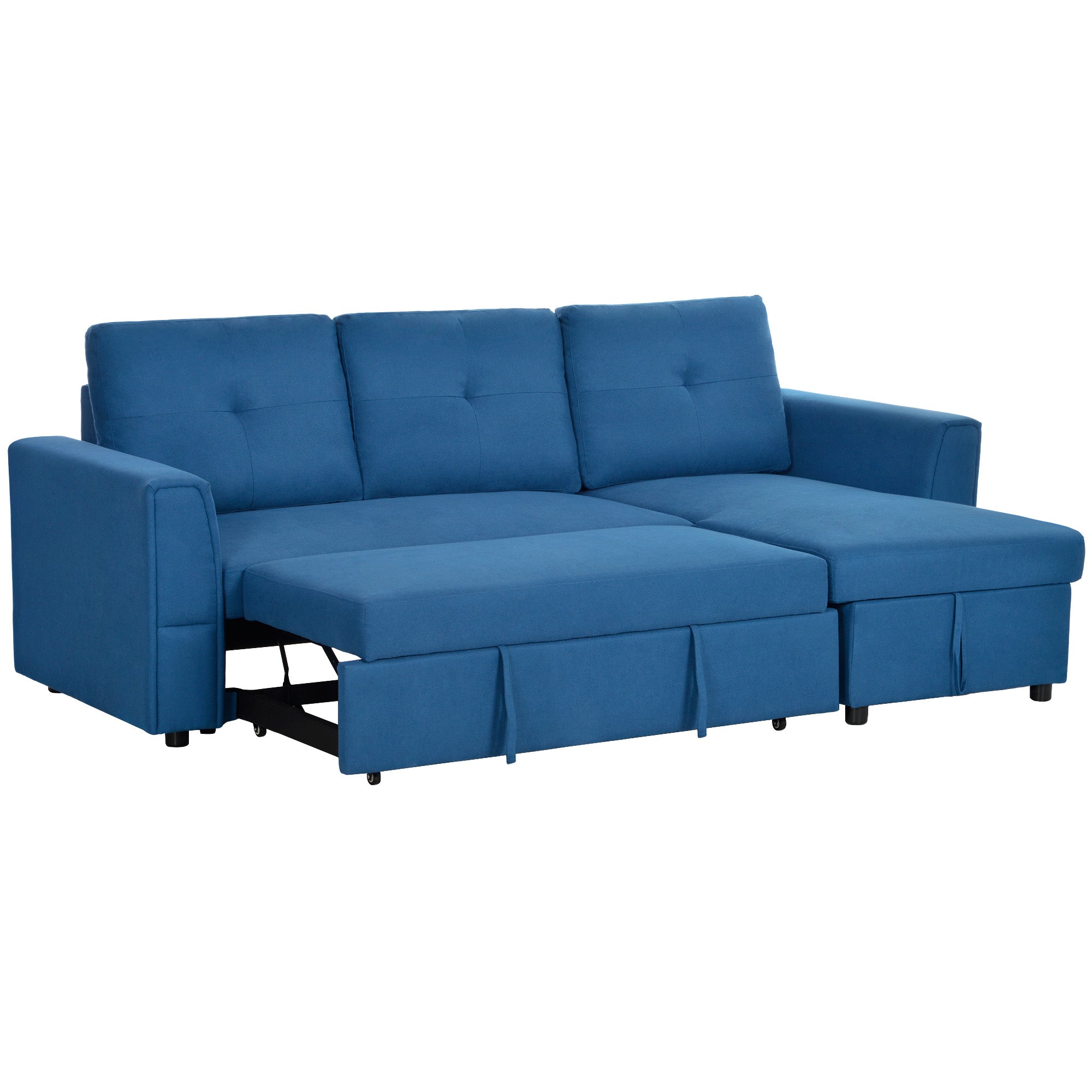 3 Seater Sofa Bed, L-Shaped Corner Sofa, Pull Out Sofa with Storage, Convertible Click Clack Settee Sectional Sleeper Futon for Living Room, Office, Dark Blue