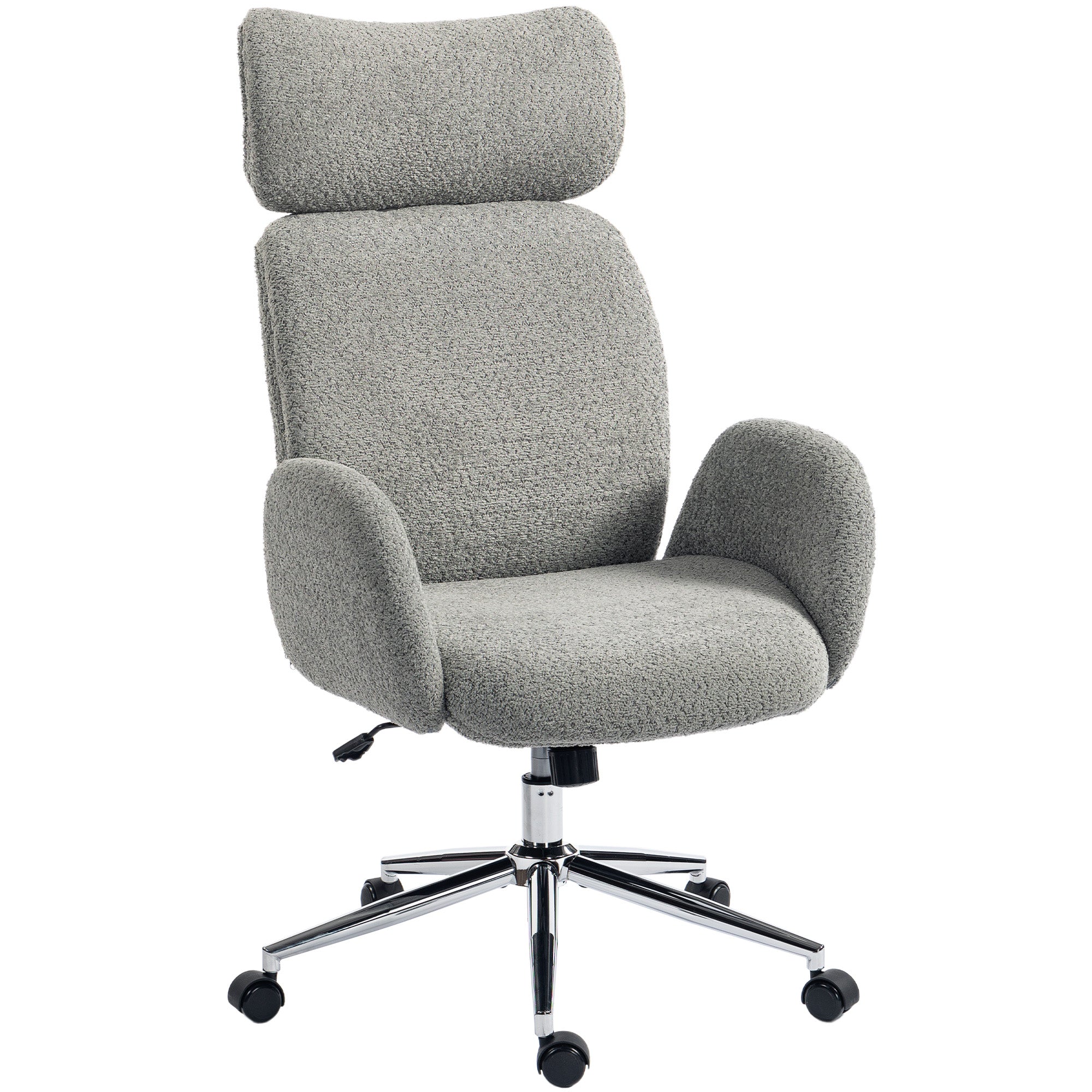 Office Chair with Adjustable Headrest, Spring Pack, Curved Line, Boucle Fabric - Charcoal Grey