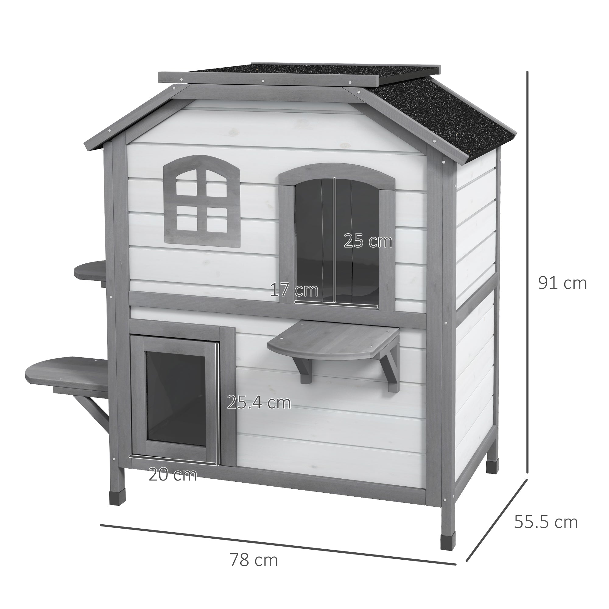 2-Story Indoor or Outdoor Cat House W/ Escape Door, Cat Shelter, White