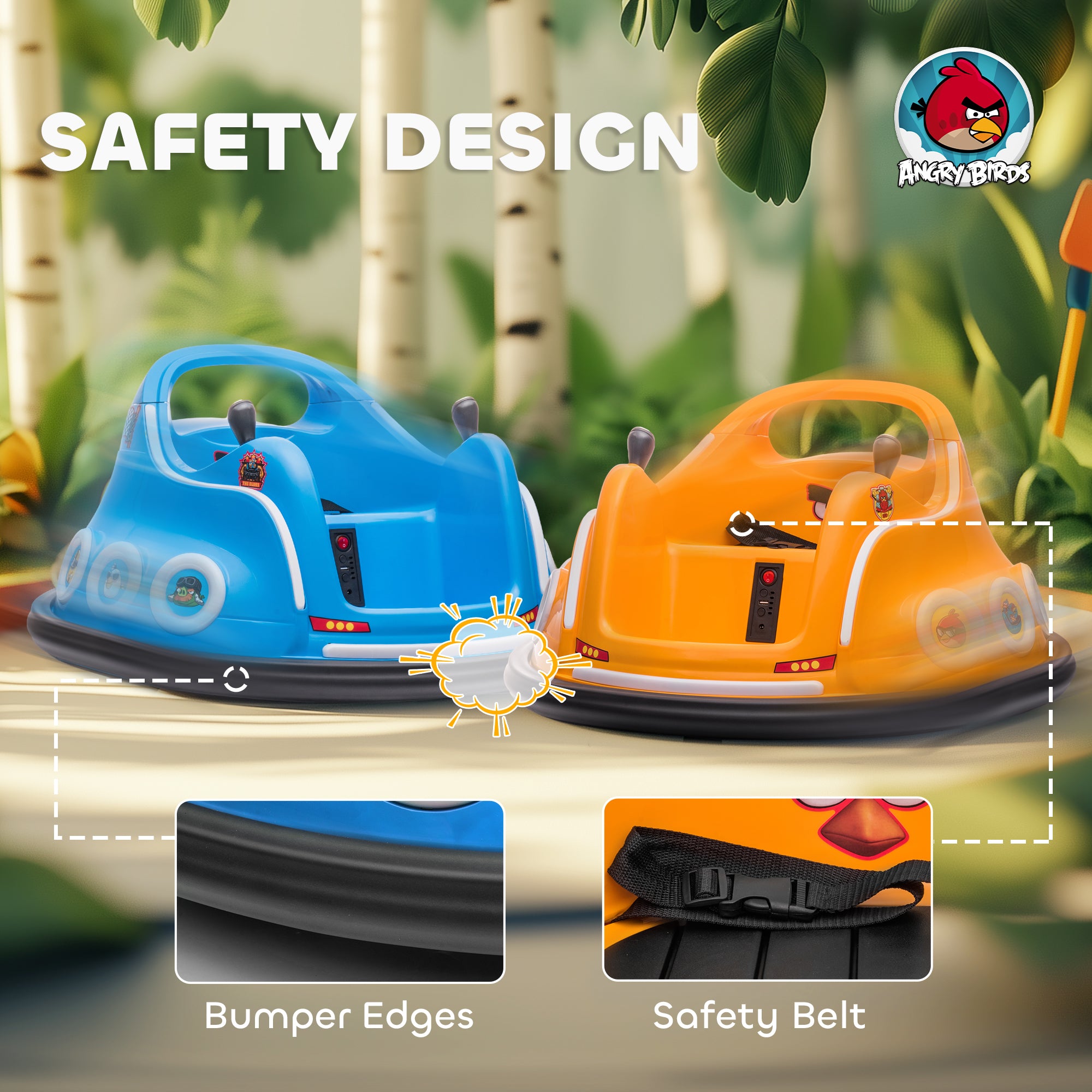 Angry Bird Licensed Waltzer Car, 12V Kids Bumper Car w/ Joysticks, Remote, Music LED Lights - Orange