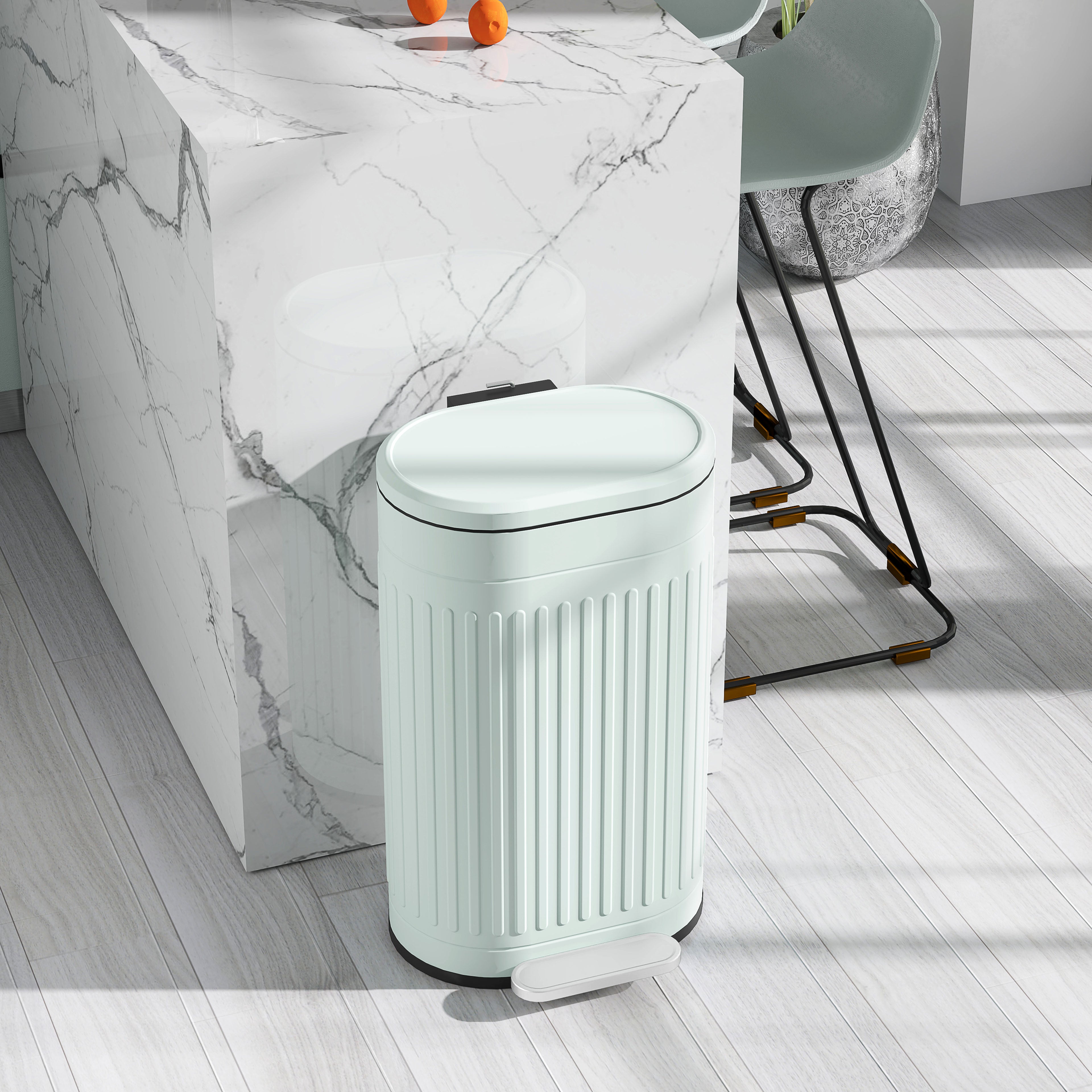 30L Metal Kitchen Bin, with Soft-Close Lid - Light Green