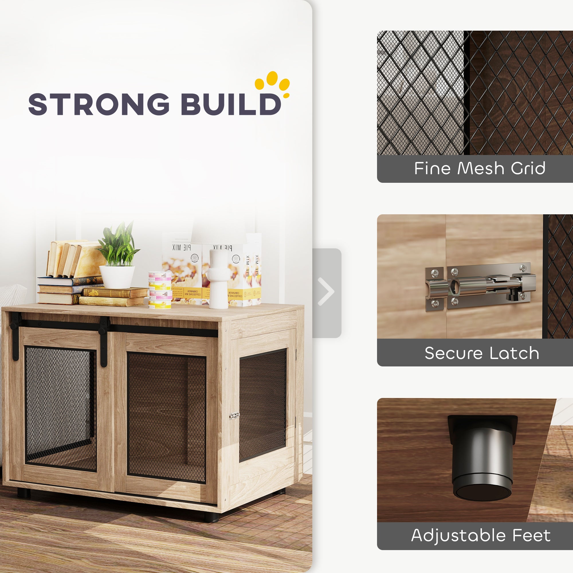 Dog Crate Furniture with Sliding Door for Medium Dogs 80x58.5x63cm - Walnut Brown