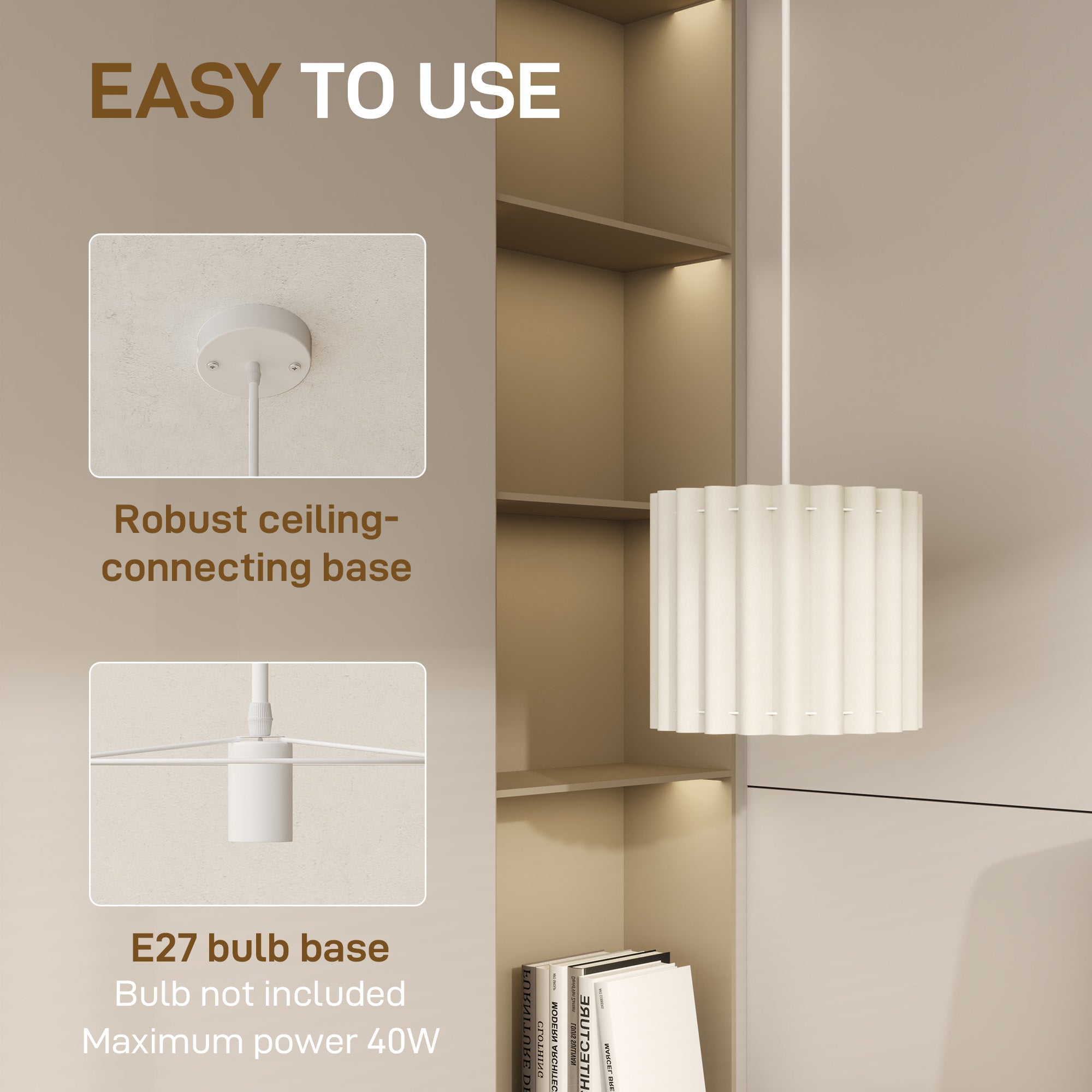 Linen Pendant Light, Bedside Ceiling Lamps with E27 Bulb, Modern Hanging Lights for Living Room, Bedroom, Kitchen, Hallway, White