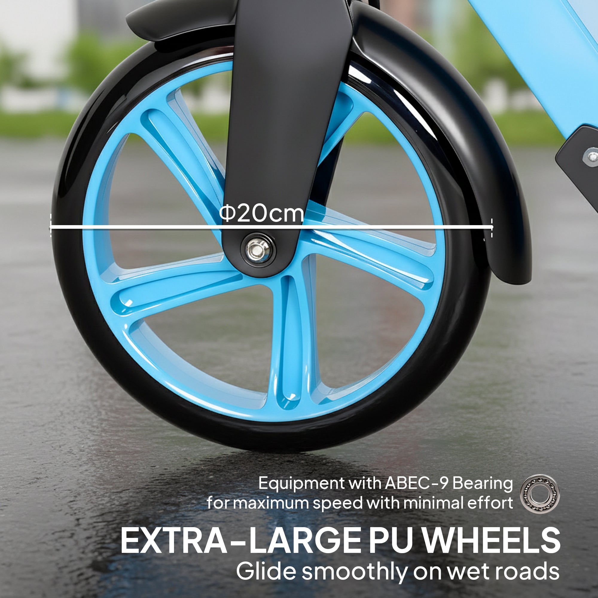 One-click Folding Kick Scooter for 14+ w/ Adjustable Handlebar, Push Scooter with Kickstand, Dual Brake System, Blue