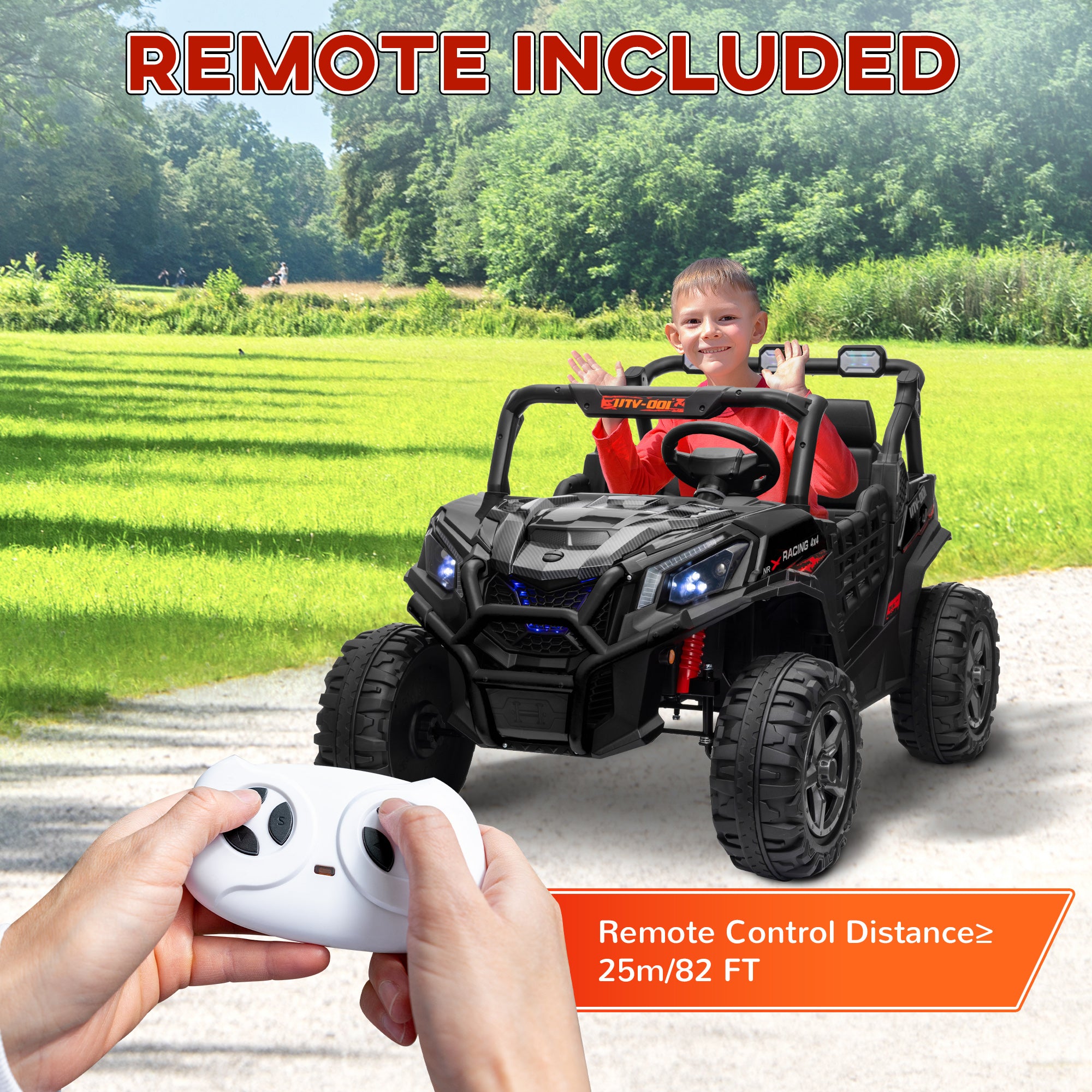 24V 2 Seater Kids Electric Car with Remote Control, Suspension System, Slow Start, 3 Speeds, for 3-8 Years, Black
