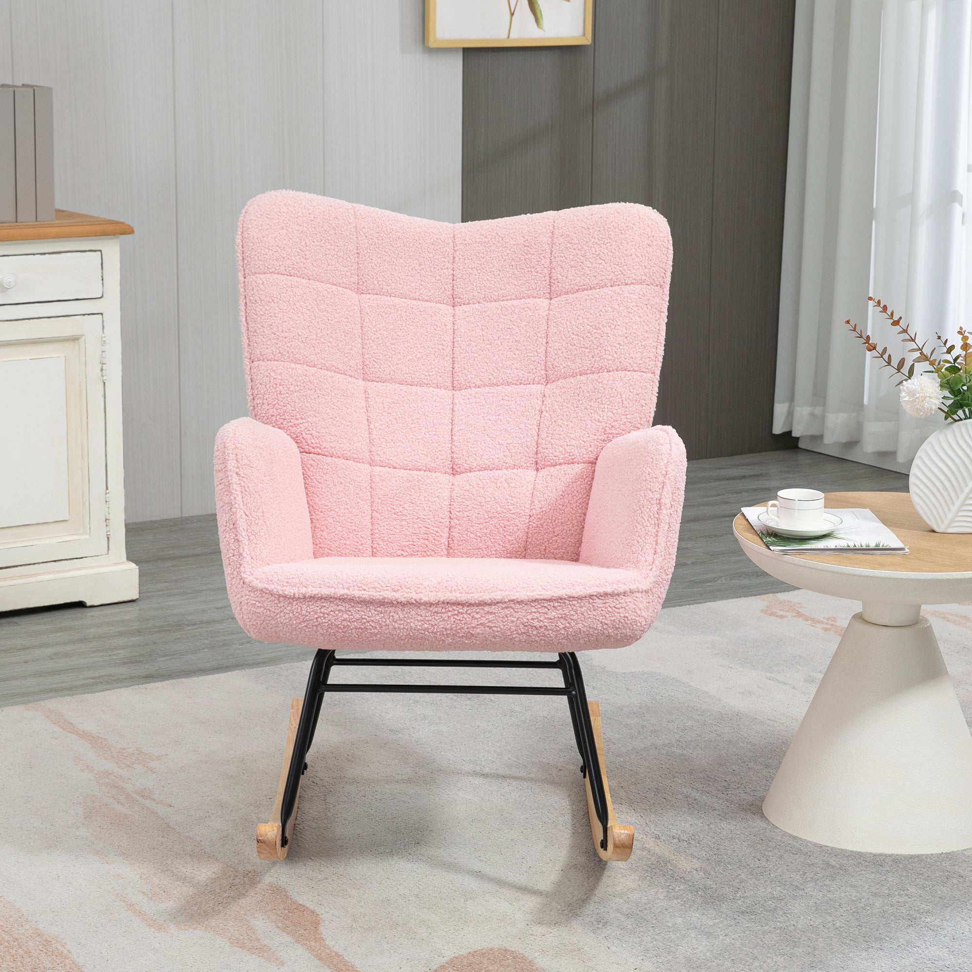 Soft Fleecey Rocking Wingback Chair - Pink