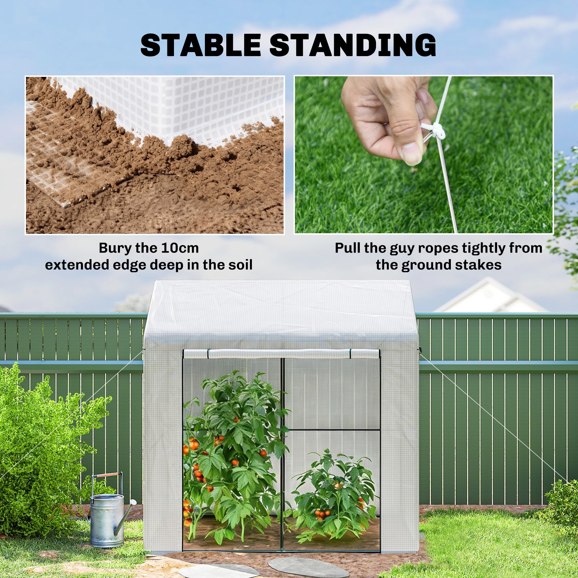 Walk-in Greenhouse, Outdoor Tomato Greenhouse with Roll-up Door and Mesh Windows, PE Cover, 200 x 140 x 200cm, White