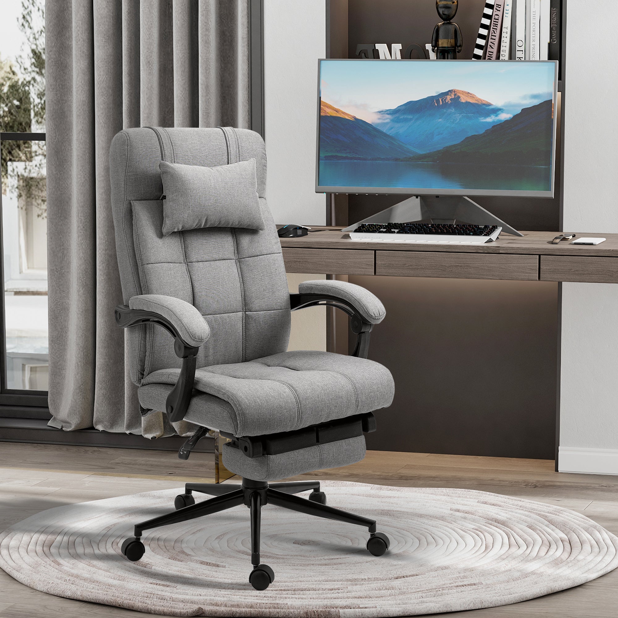 Office Chair with Footrest Ergonomic Office Chair with Armrests Lumber Support and Headrest Light Grey