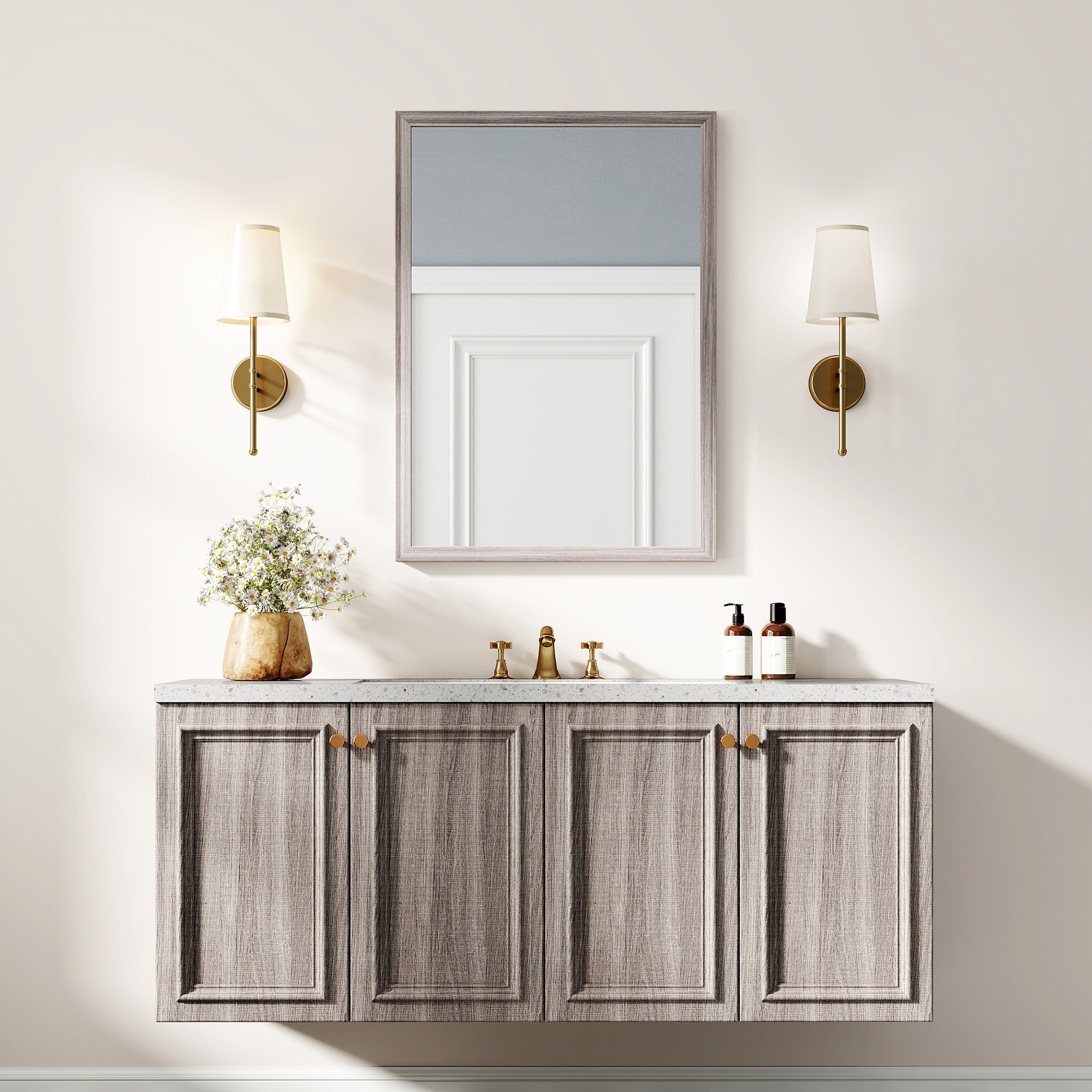 Wall Bathroom Mirror, 50 x 70 cm Wall-Mounted Mirror for Living Room, Bedroom, Hallway, Grey