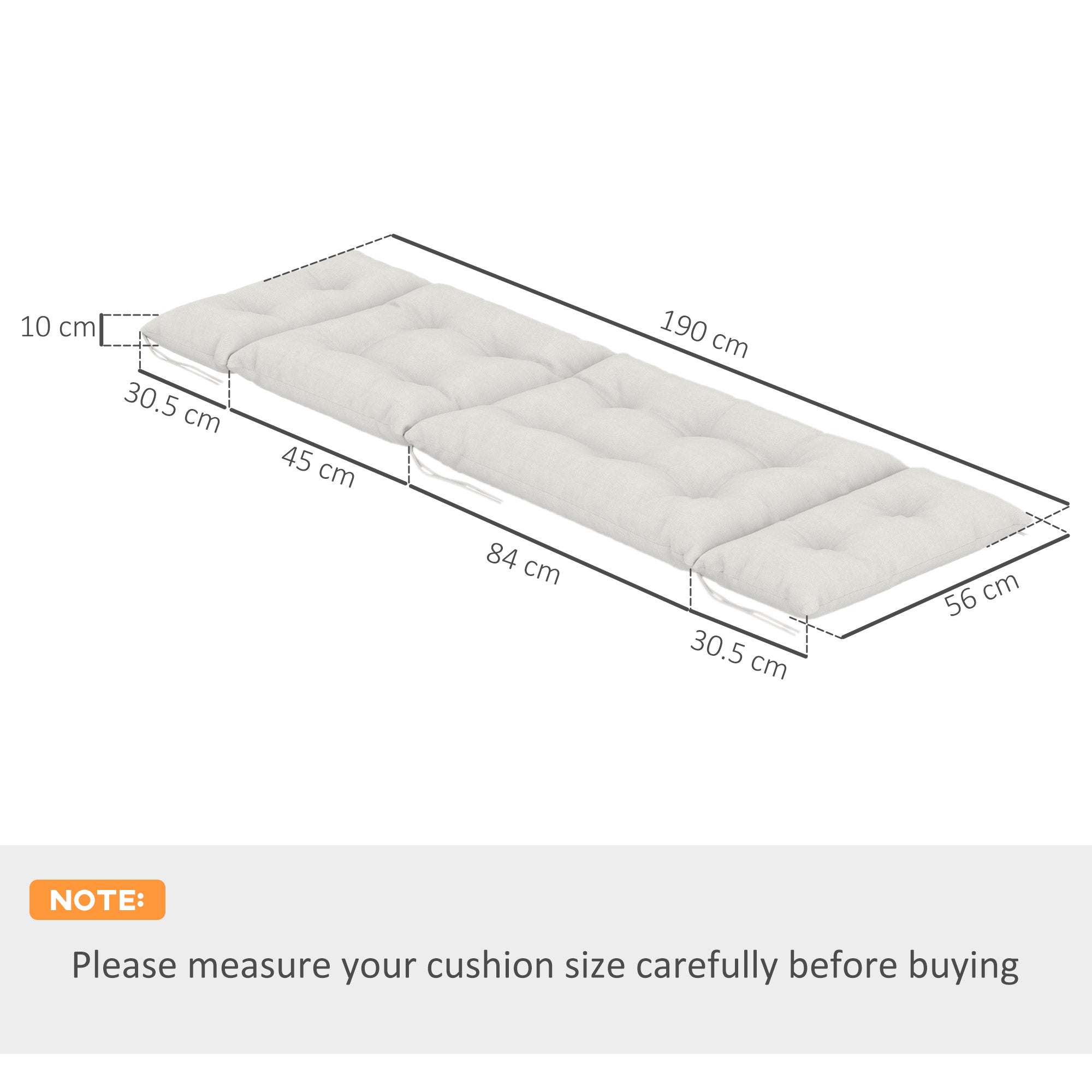 Set of 2 Sun Lounger Cushions with High-Resilience Foam - Light Grey