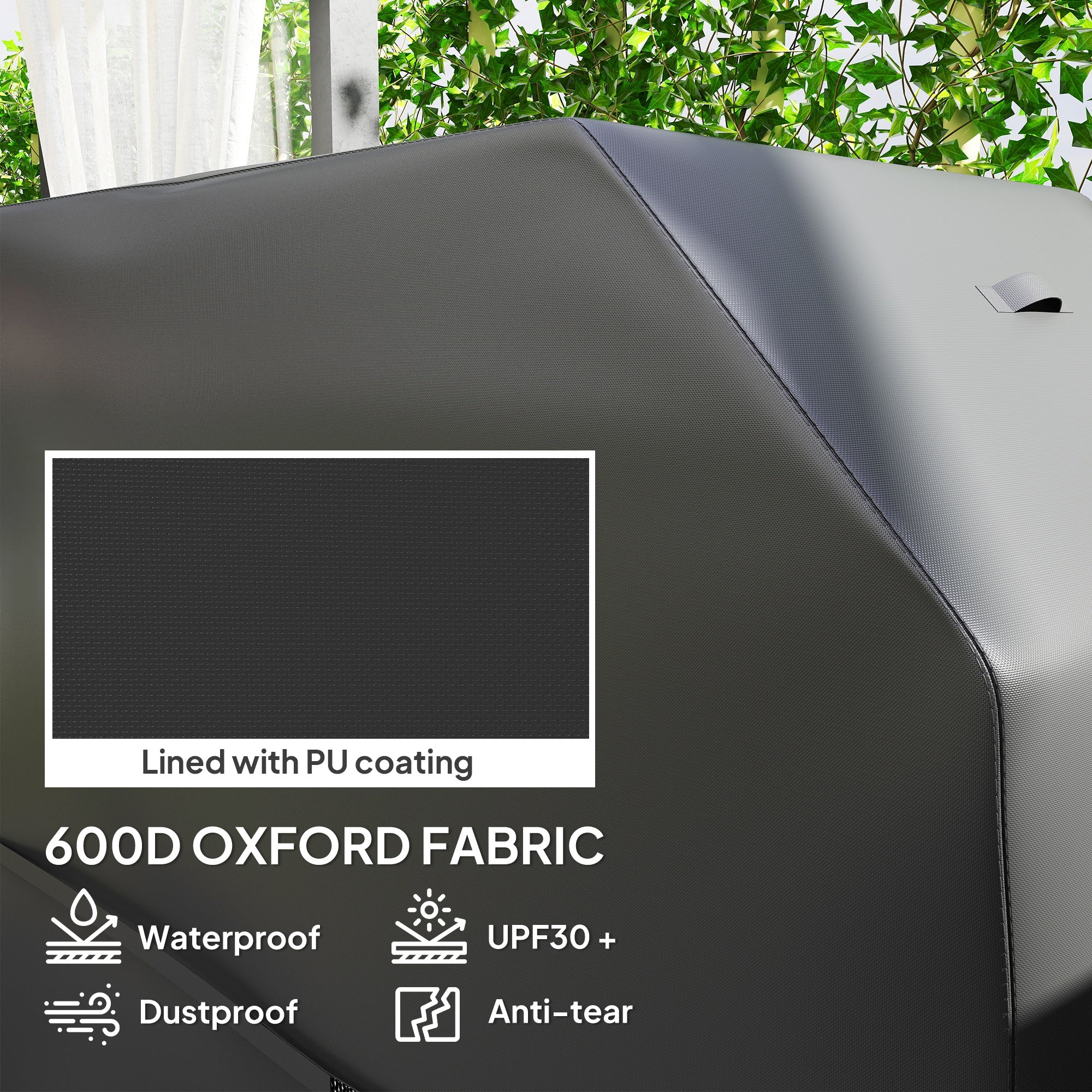 BBQ Cover for Rectangular Gas Grill, 600D UPF30+ Oxford Fabric Barbecue Cover for Waterproof Protection Rip-Proof, with Windproof Hook and Loop Fasteners, Vents, 147 x 61 x 122 cm, Black
