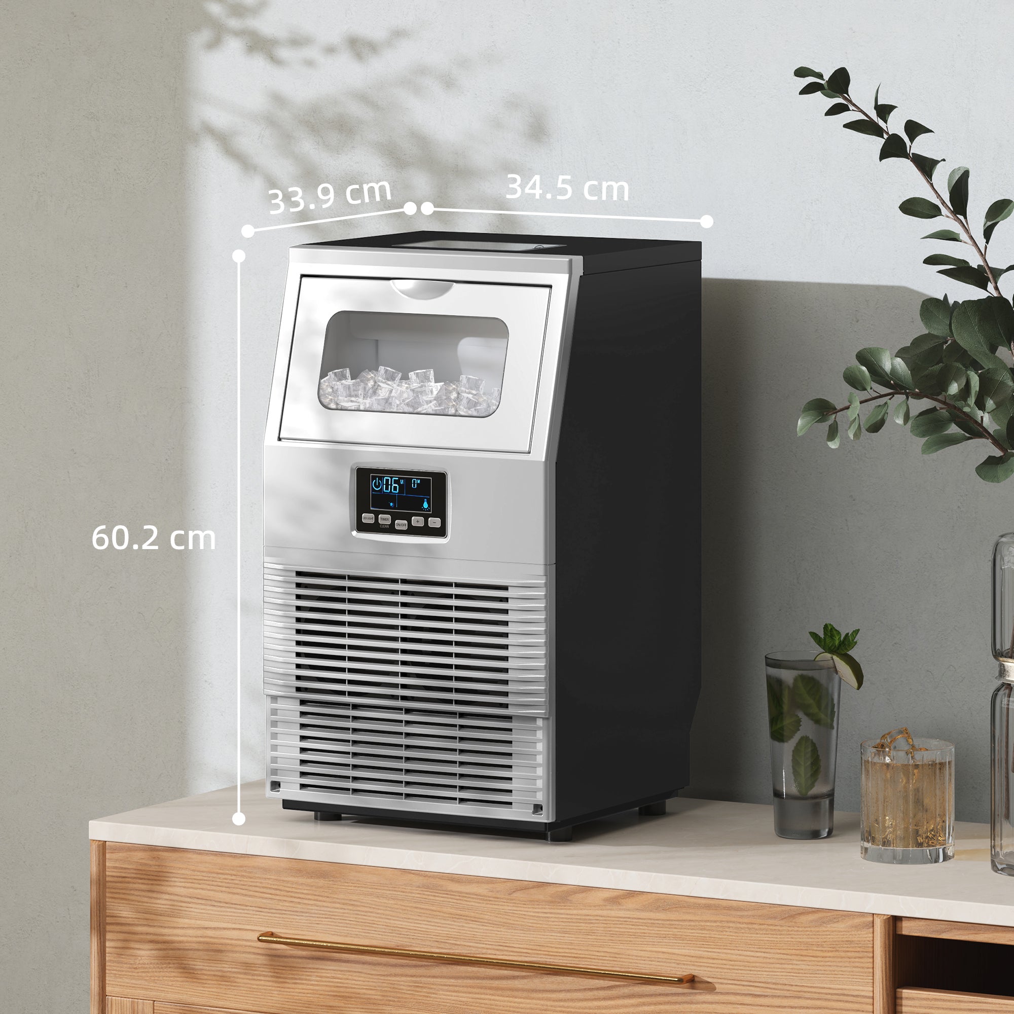 Commercial Ice Maker Machine 30kg/24h with Digital Control, Self-Cleaning & Ice Scoop, 4kg Storage - Silver Black