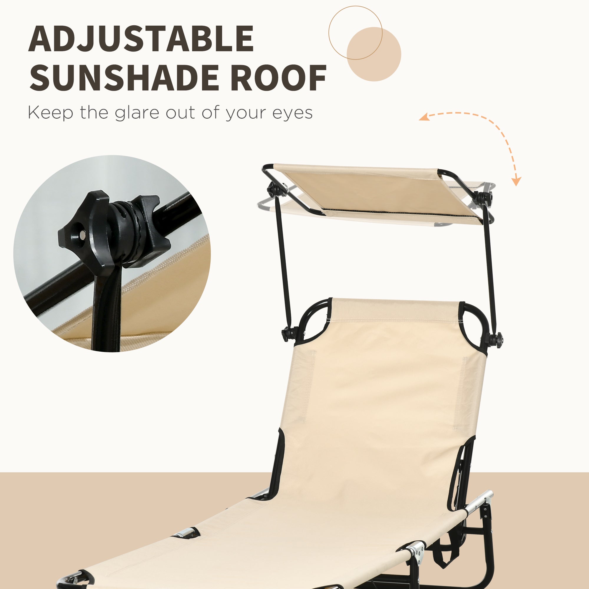 2 Piece Folding Adjustable Sun Loungers with Canopy and Side Pocket - Tan Brown