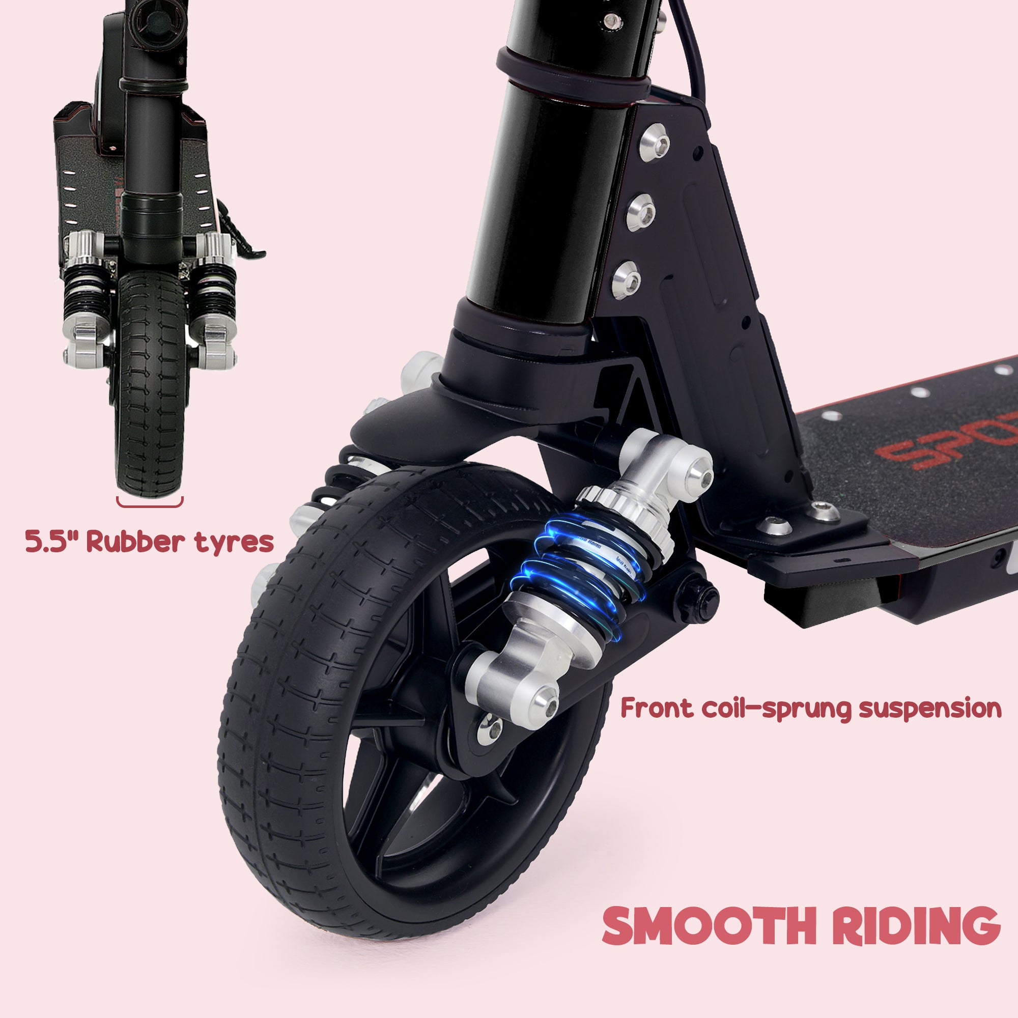 Folding Electric Scooter for Kids 6-14 with Dual Brakes, Front Suspension, LED Lights & Display, 6.8kg Aluminium, 14km/h - Black