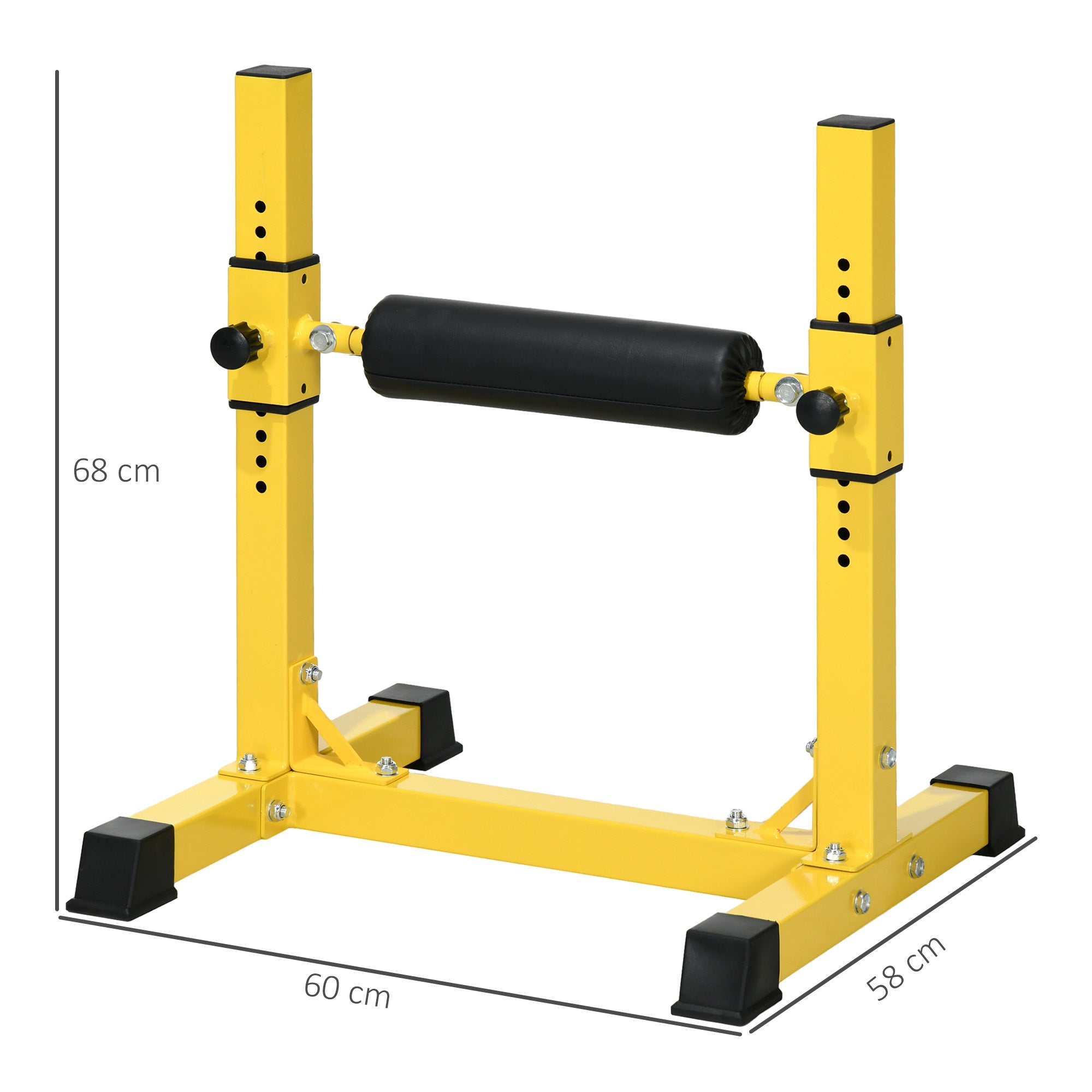 Bulgarian Split Squat Stand, 12-Level Adjustable Single Leg Squat Machine with Foam Roller and Anti-Slip Pads for Lower Body Strength Training, Yellow