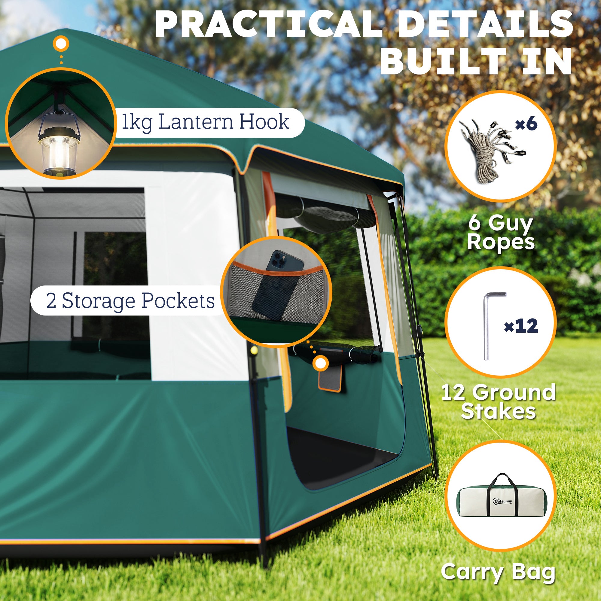 Cabin Tent Easy Setup 3000mm Waterproof Camping Tent 4 Person with Carrying Bag Green