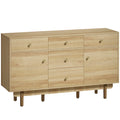 Sideboard with 5 Drawers and 2 Cabinets Buffet Cabinet with Solid Wood Legs 136 cm Walnut