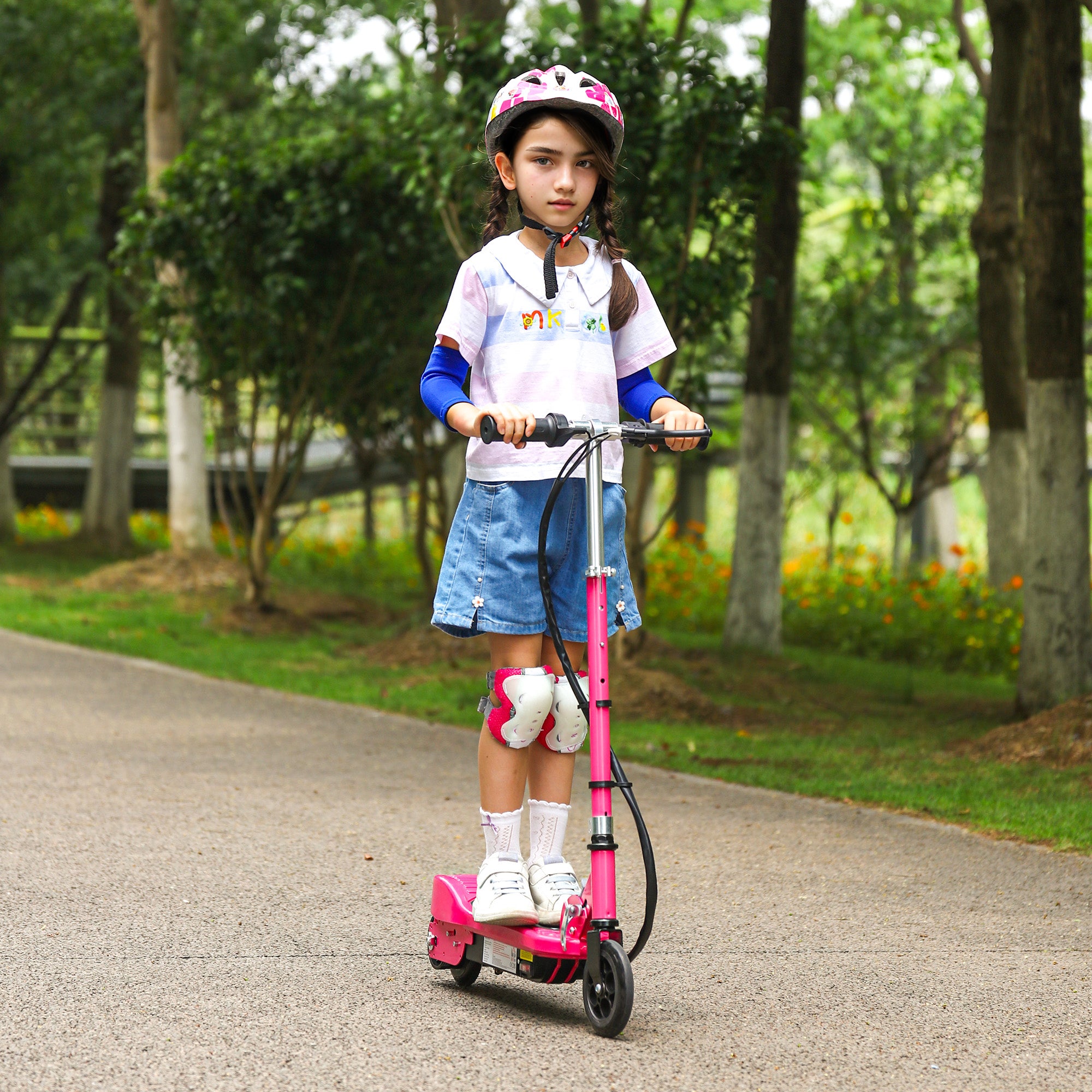 Folding Electric Kids Scooter Ride on Age 7-14, Pink