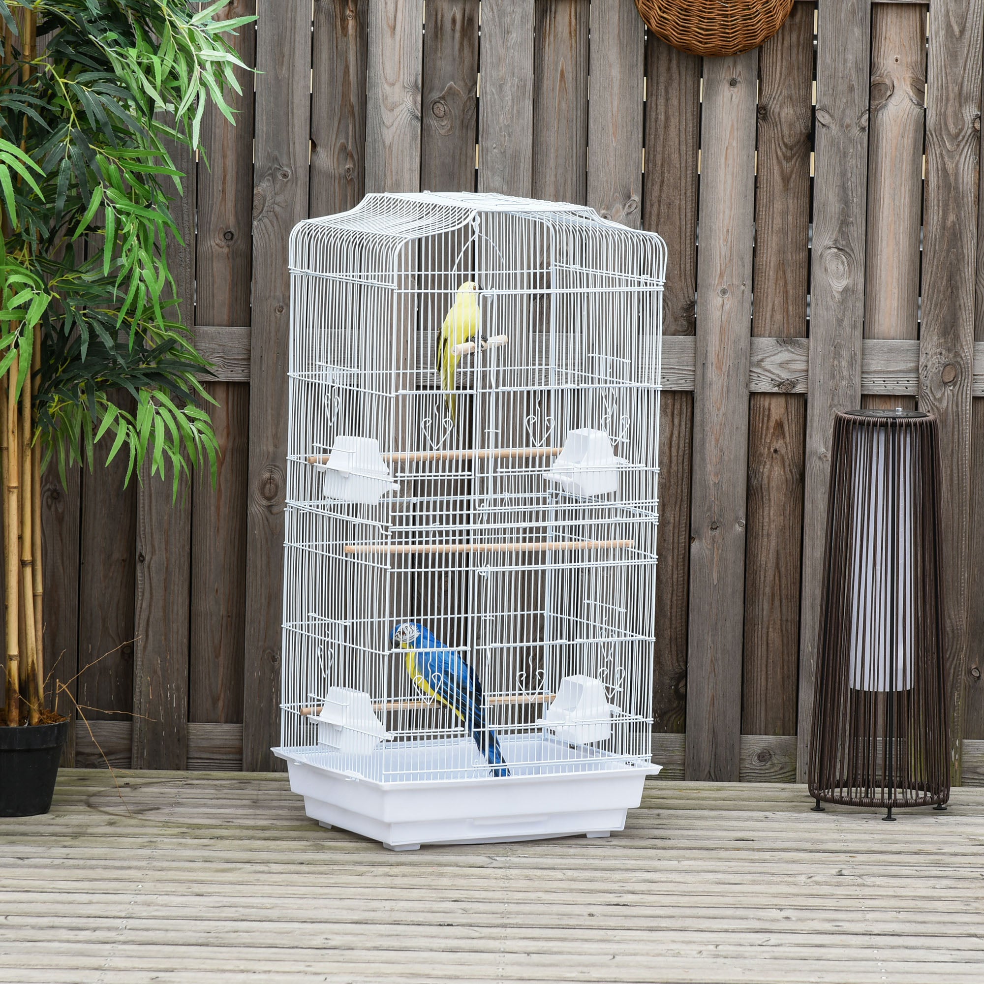 Large Metal Bird Cage with Perches, Food Bowls, Swing, for Budgies, Parakeets, White