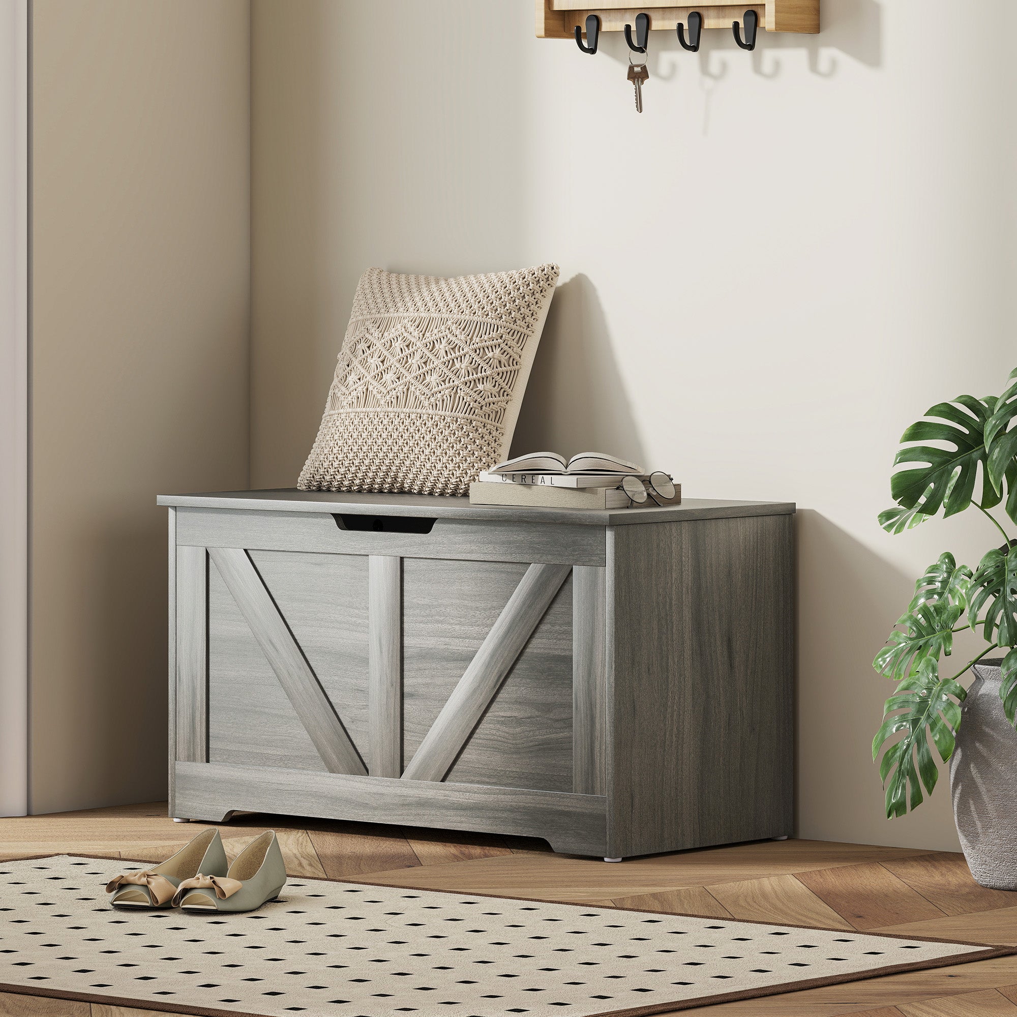 100L Home Storage Box, with Safety Hinges - Charcoal Grey