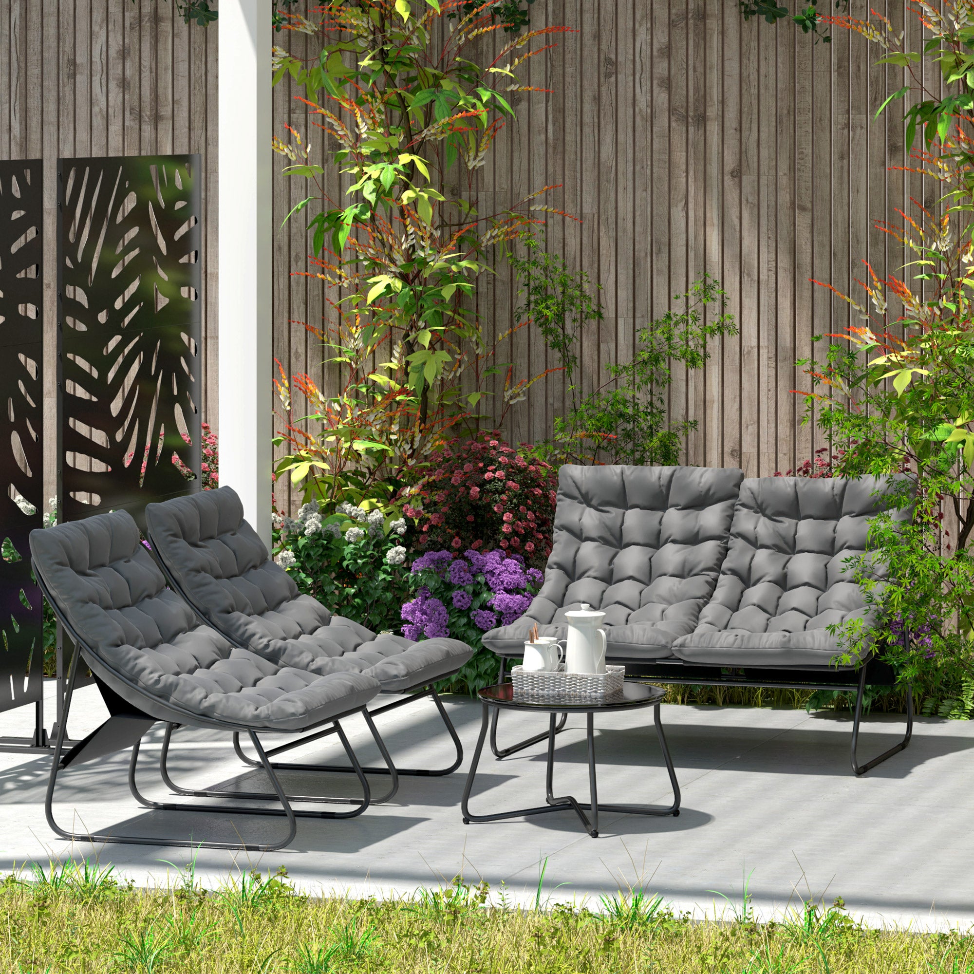Four-Piece Curved Seat Garden Sofa Set - Grey/Black