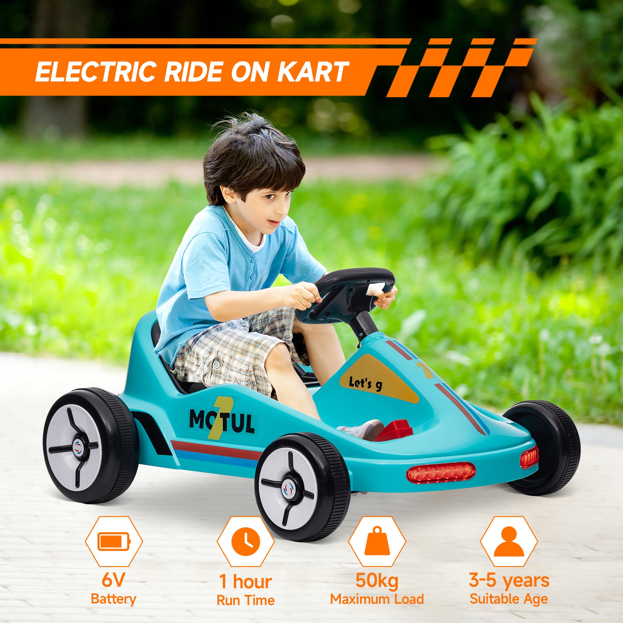 6V Electric Go Kart for Kids with Music, Light, Horn, for 3-5 Years, Blue