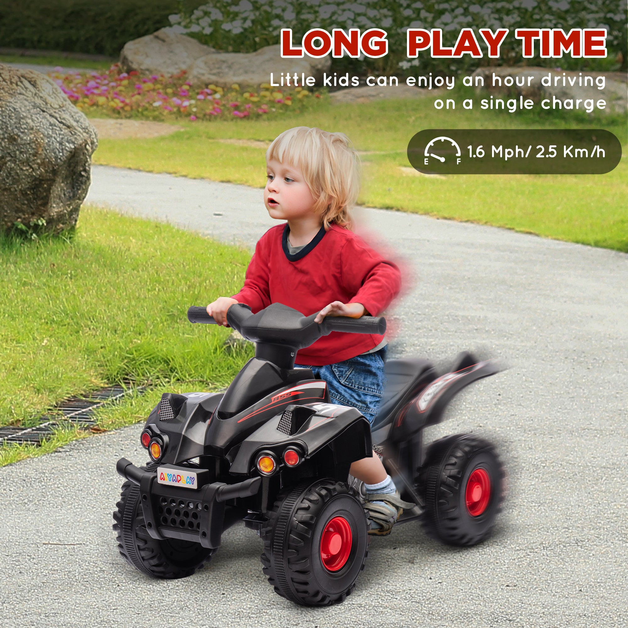 6V Kids Electric Quad Bike w/ Music, Forward Function, for 2-6 Years, Black