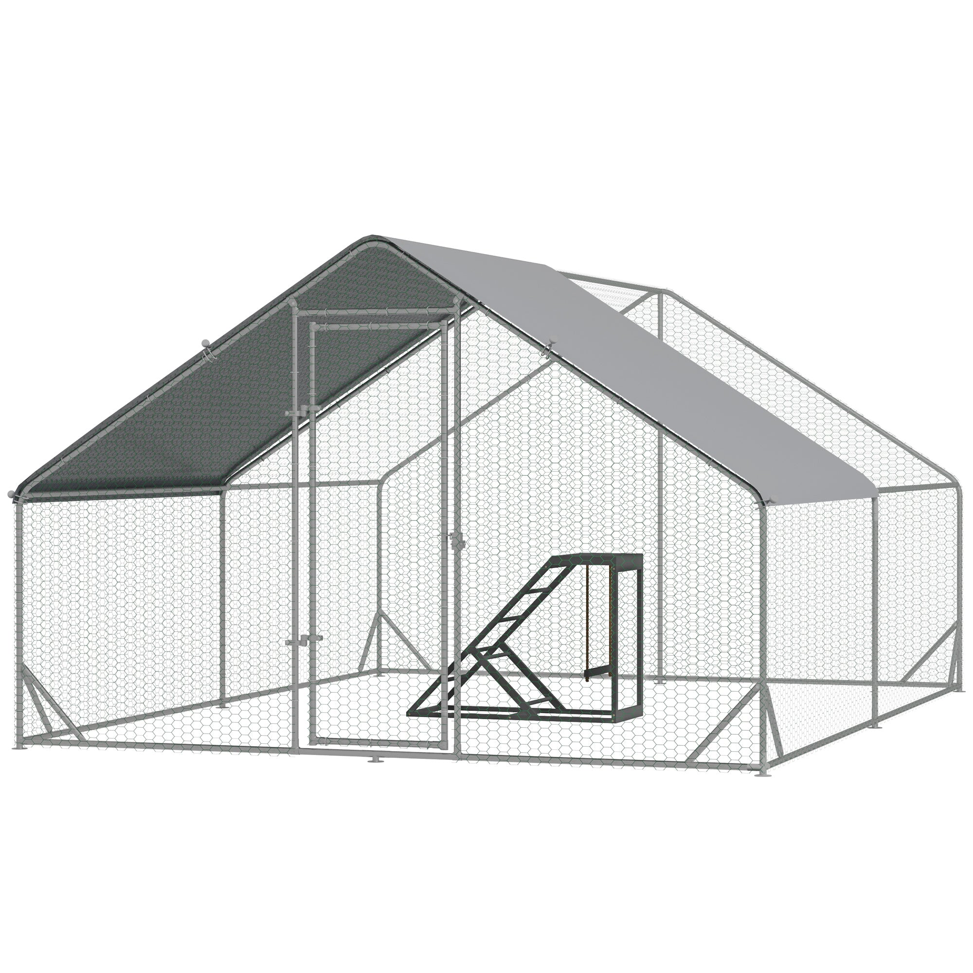 Walk In Chicken Run with Chicken Activity Shelf and Cover, 3 x 4 x 2m