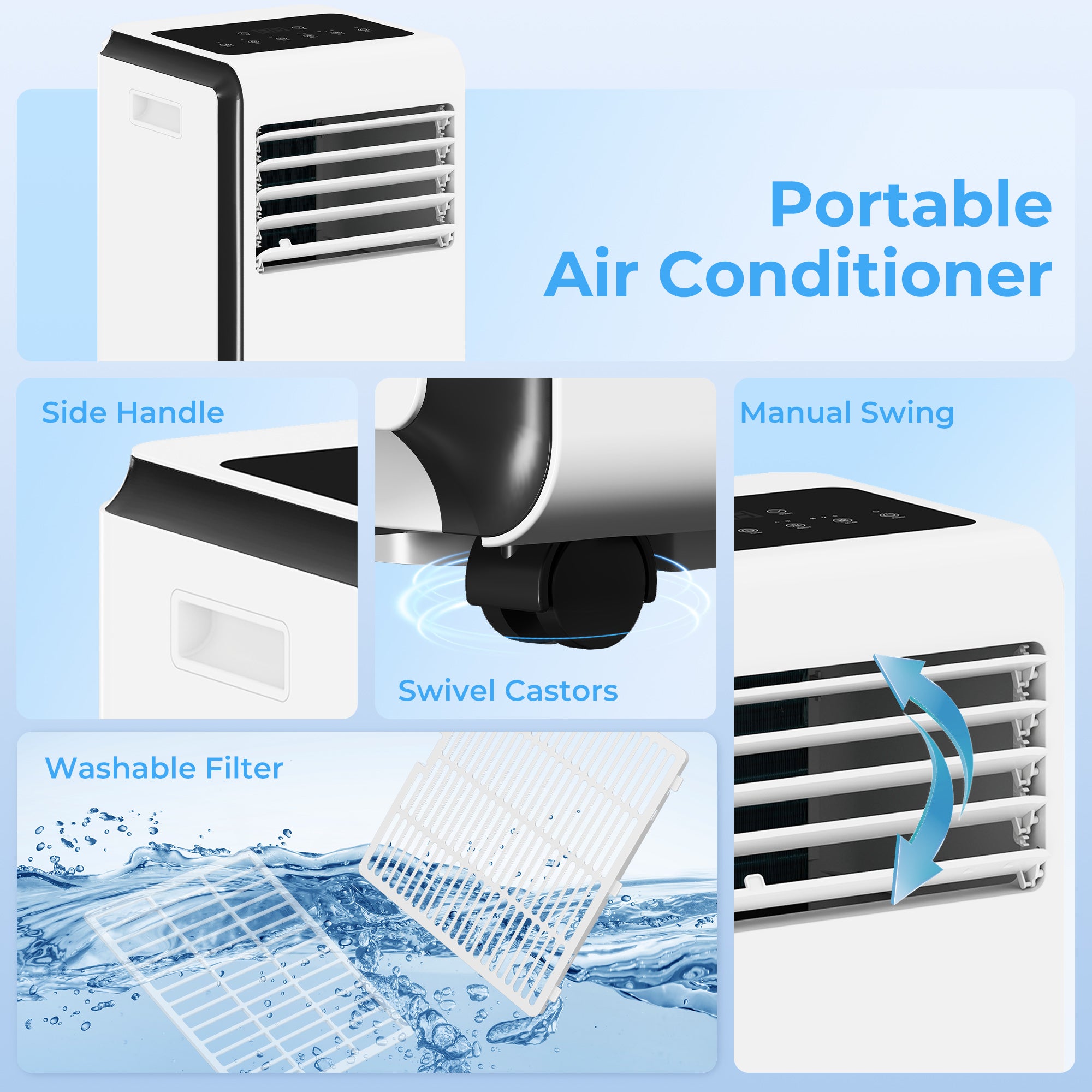 Portable Air Conditioner 9000 BTU, 4-in-1 Air Conditioning Unit with Cooling, Dehumidifier, Fan, Sleep Mode, White