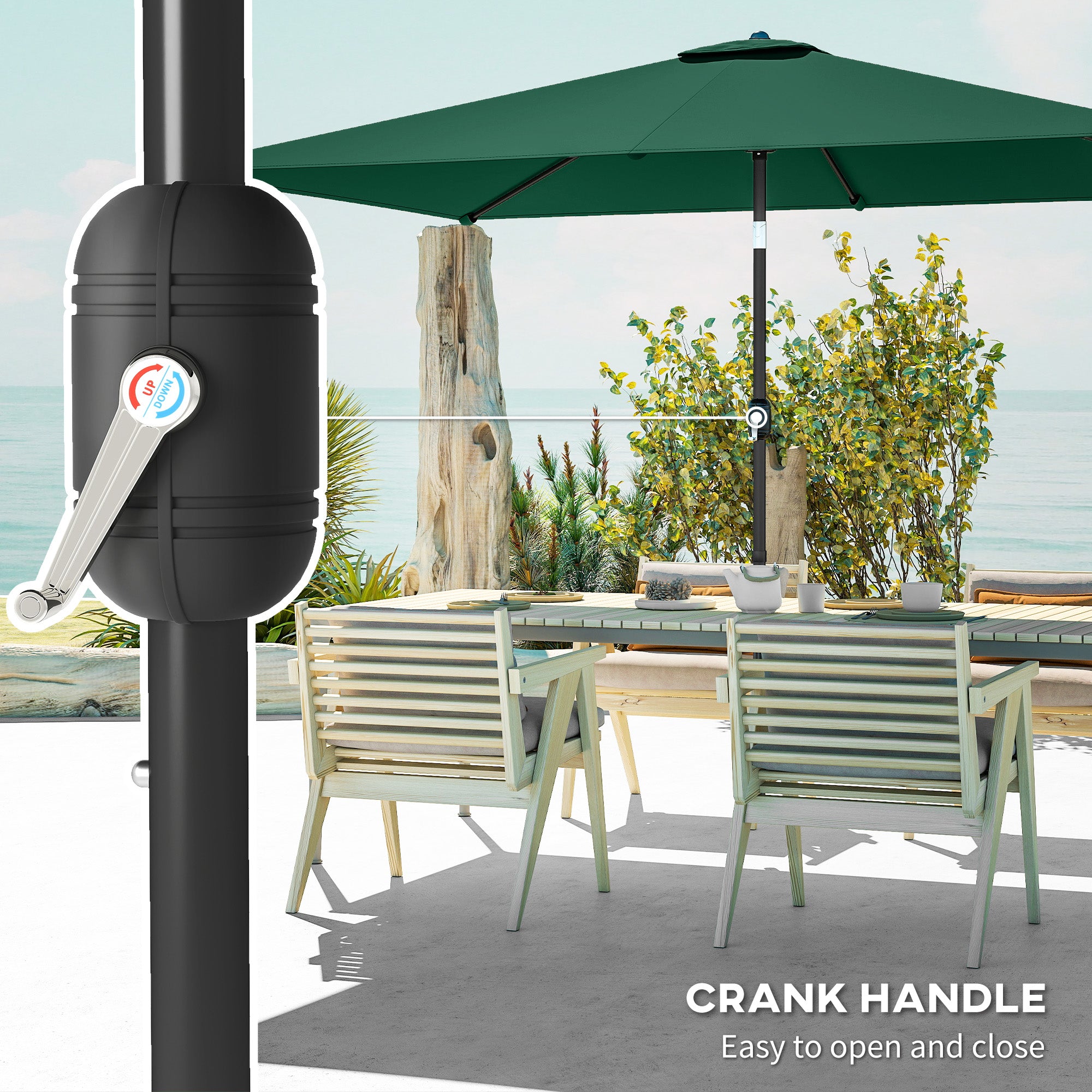 Garden Parasol, Parasol Umbrella with Crank Handle, Tilt Function, Polyester Canopy, Green