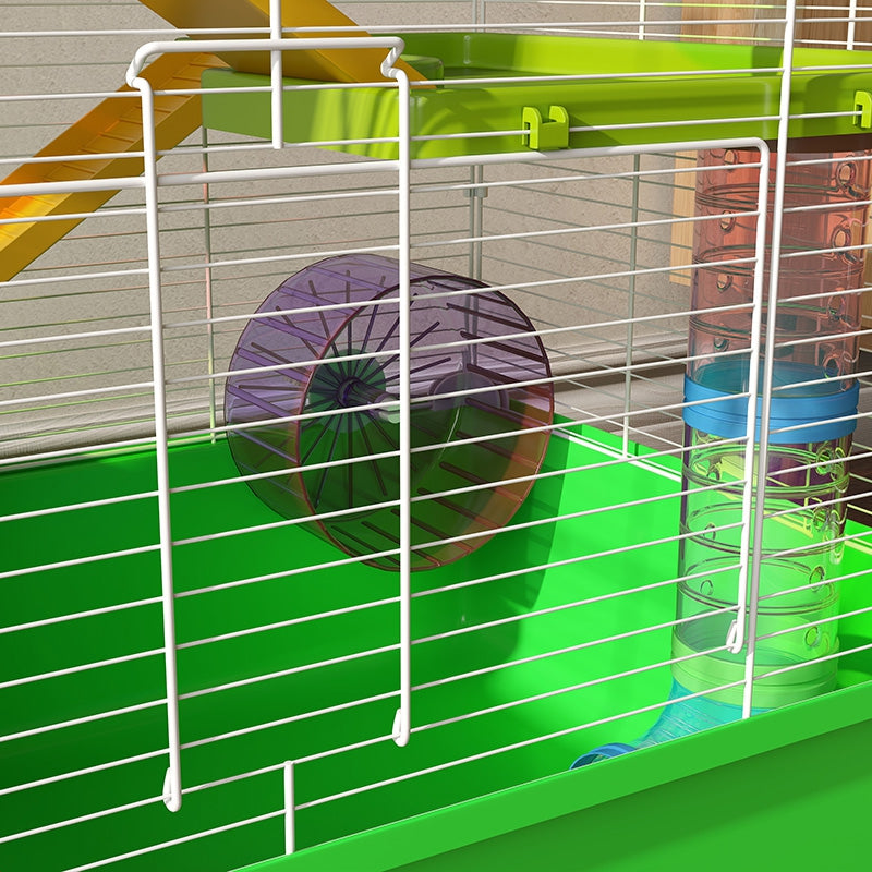 Hamster Cage w/ Water Bottle, Exercise Wheel, Tubes, Ramps - Green