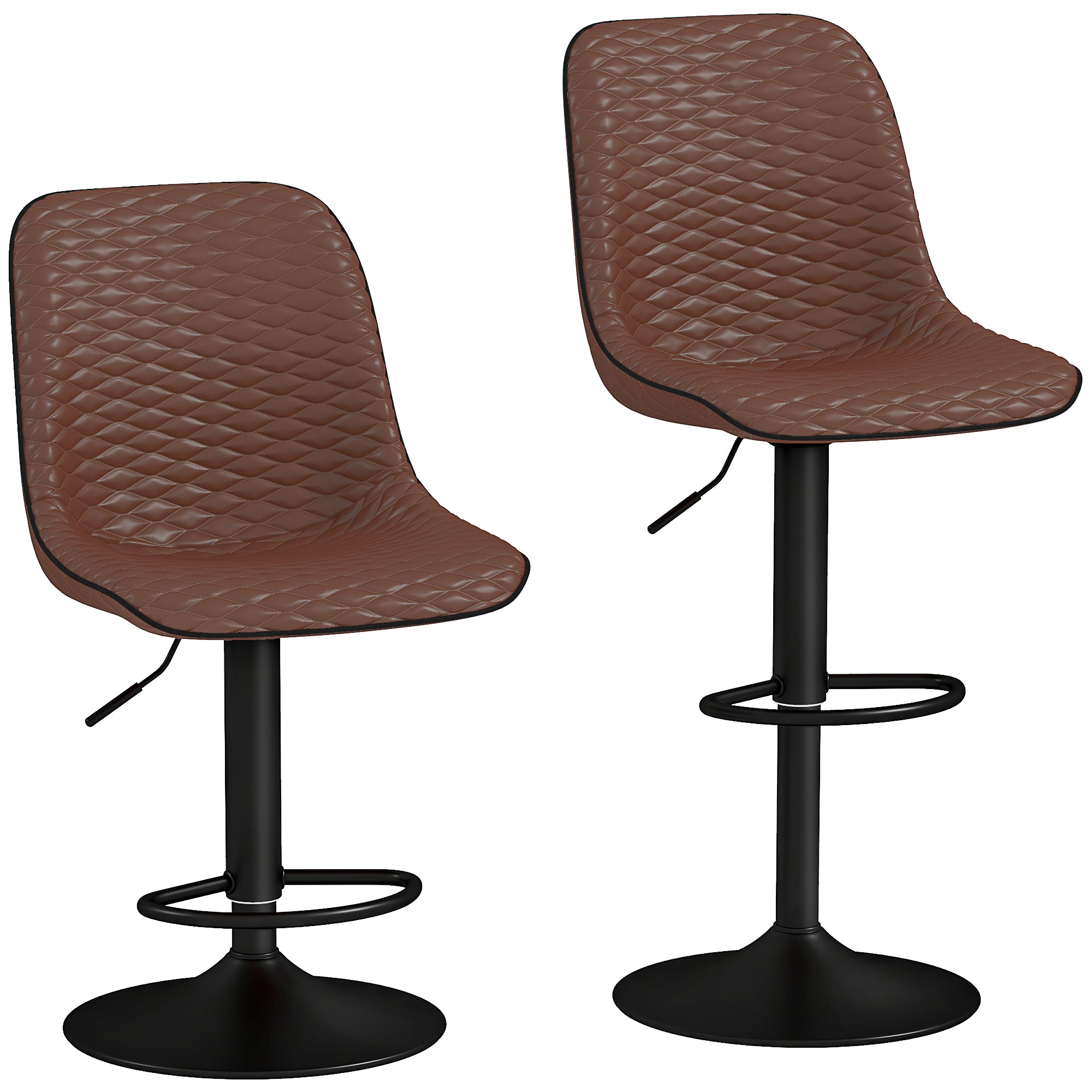 Set of Two Faux Leather Bar Stools - Brown