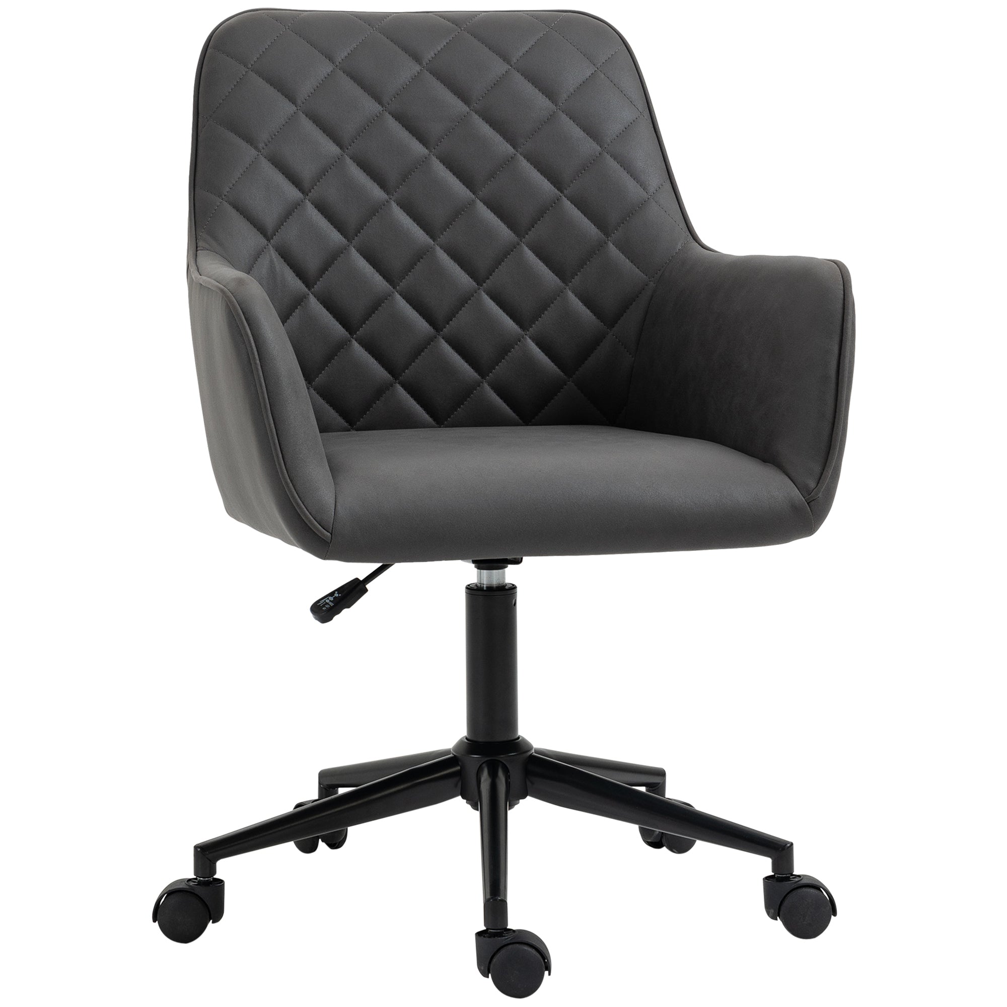 Office Desk Chair, Leather-Feel Fabric Computer Swivel Chair with Rolling Wheels and Adjustable Height for Home, Grey