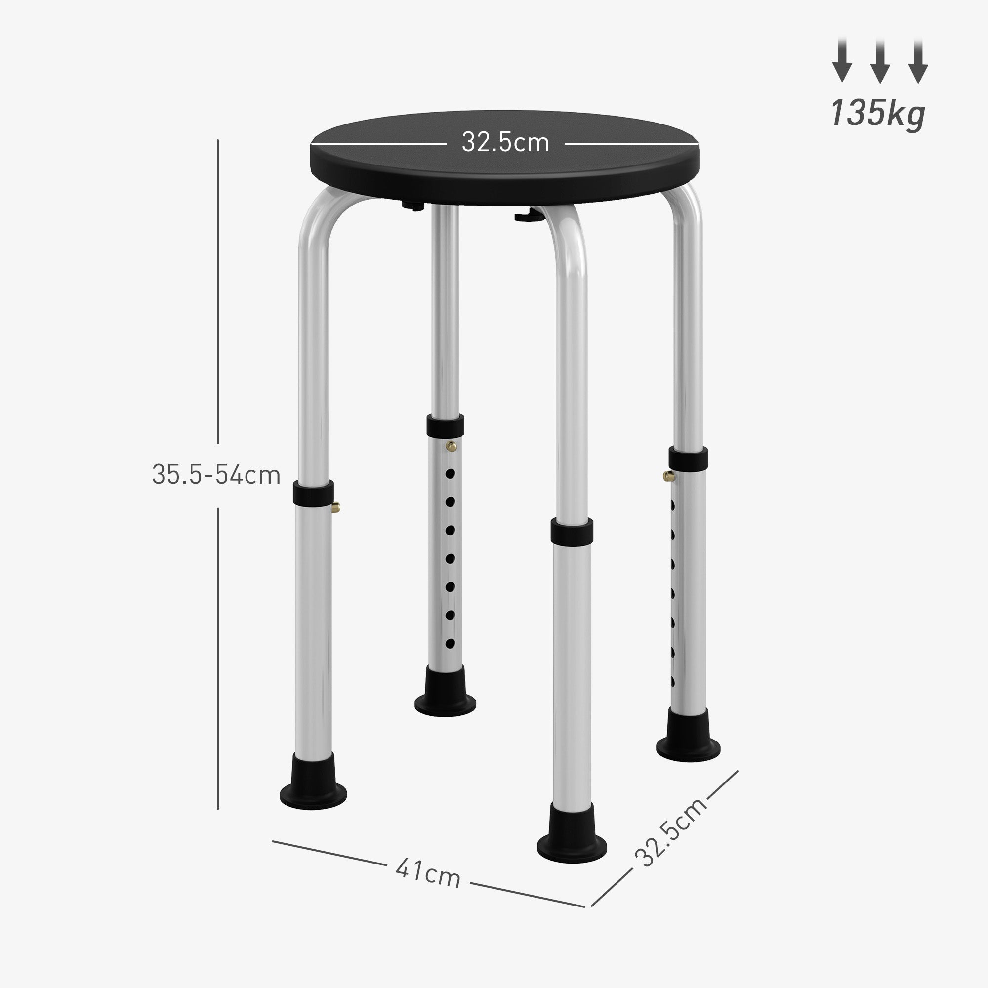 Shower Chair, Height Adjustable Aluminium Shower Stool with Non-Slip Feet for Disabled, Elderly, Black