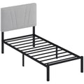 3FT Single Bed Frame with Upholstered Headboard and Underbed Storage, Black and Light Grey