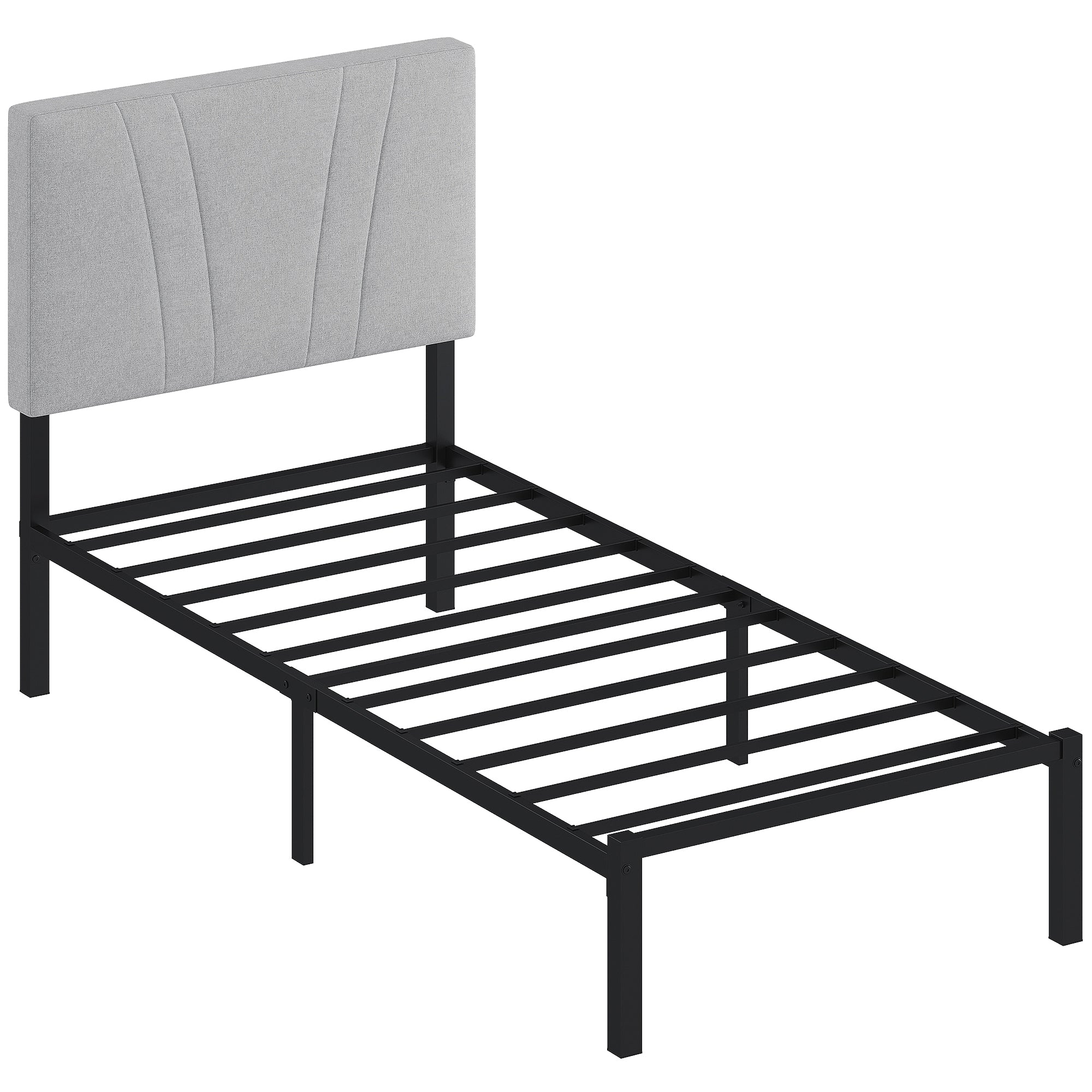 3FT Single Bed Frame with Upholstered Headboard and Underbed Storage, Black and Light Grey
