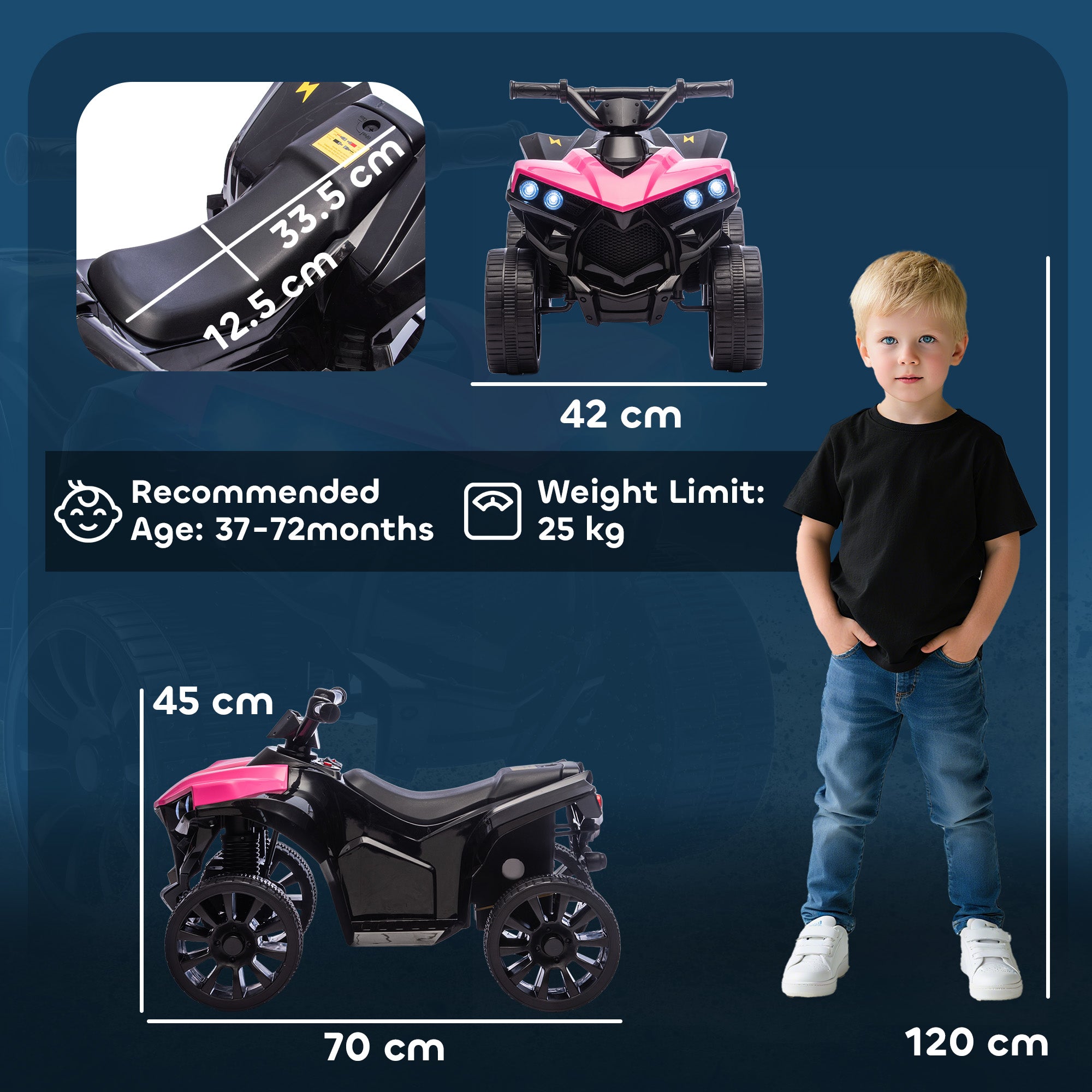 6V Kids ATV, 4 Wheeler Electric Ride on Car with Music and LED Headlights, for Ages 3-6 Years Boys and Girls, Pink