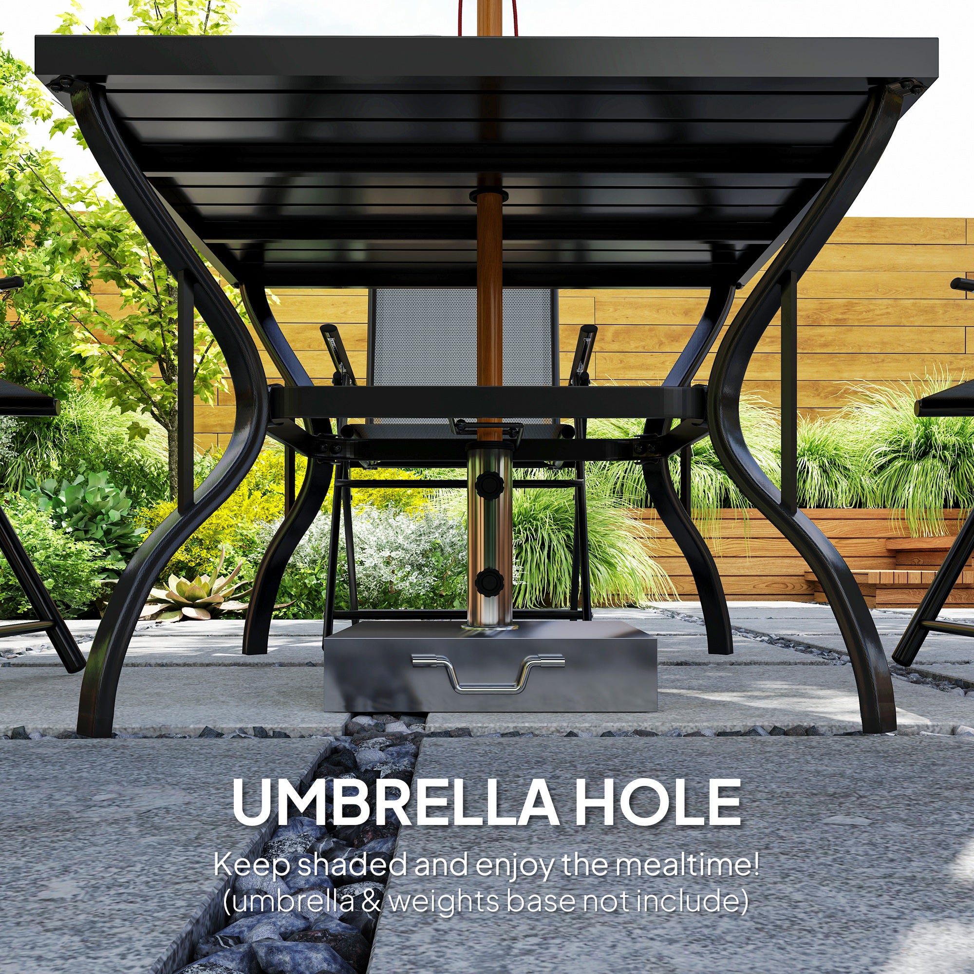 5 Piece Steel Frame Patio Dining Set with Folding Chairs - Grey Black