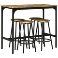 Industrial Five-Piece Bar Table Set with Four Stools - Brown/Black