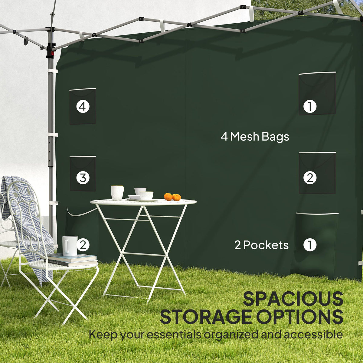 3x3m Gazebo Replacement Sidewall with Pockets & Mesh Bags - Green