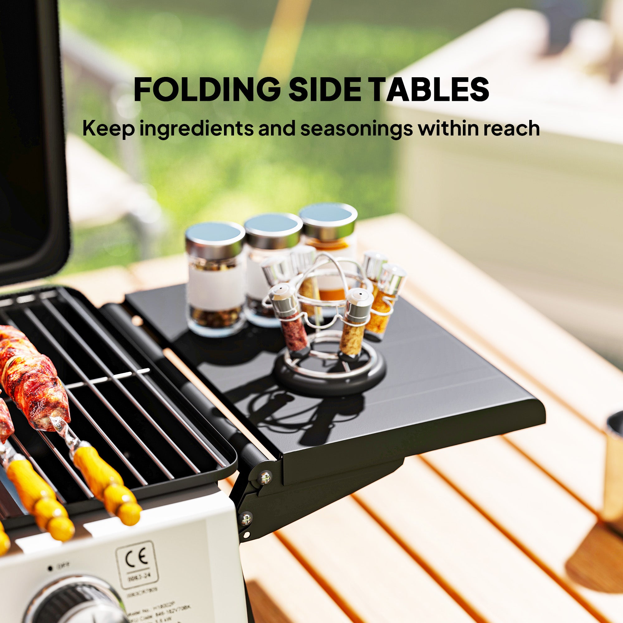 Two-Burner Compact Gas Grill with 2 Folding Side Shelves - Black