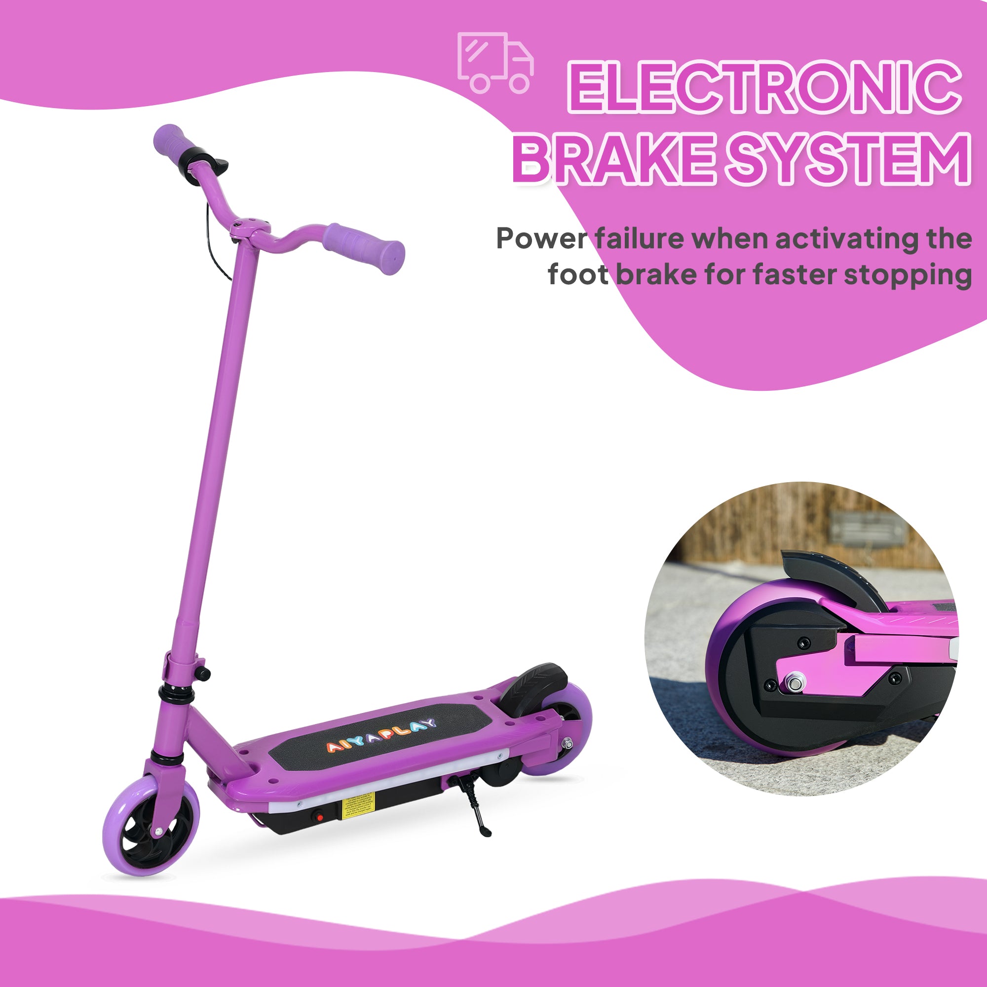 Electric Scooter for Kids 6-14 with Colourful Lights & Electric Brake, 10 km/h Speed - Purple