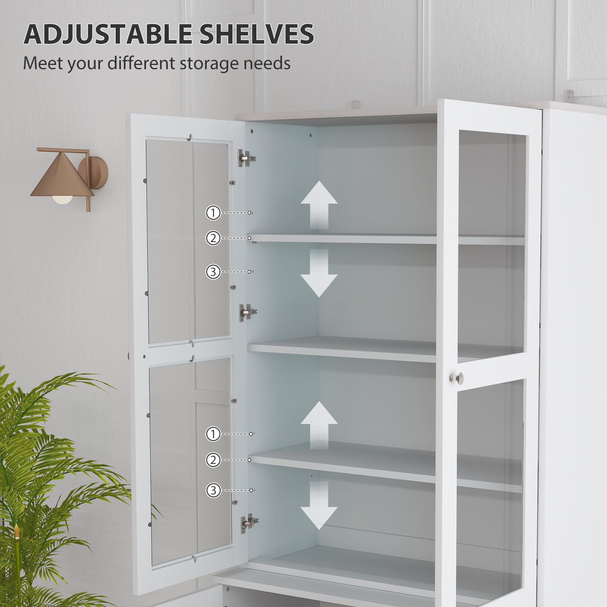 Double Storage Display Cabinet with Glass Doors - White